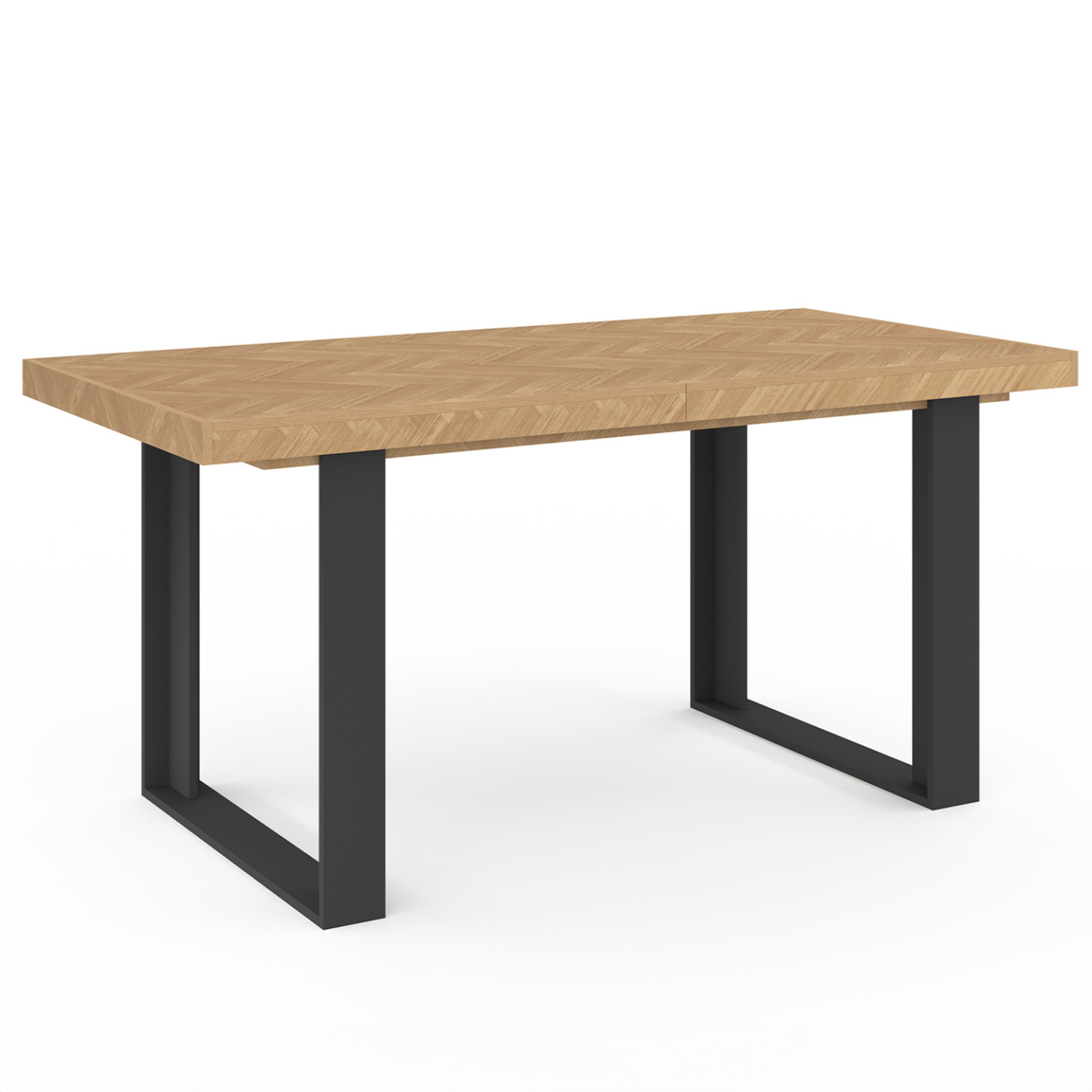 ID MARKET Table à manger extensible rectangle cassius 4-8 personnes effet chevrons et pieds noirs 160-200 cm