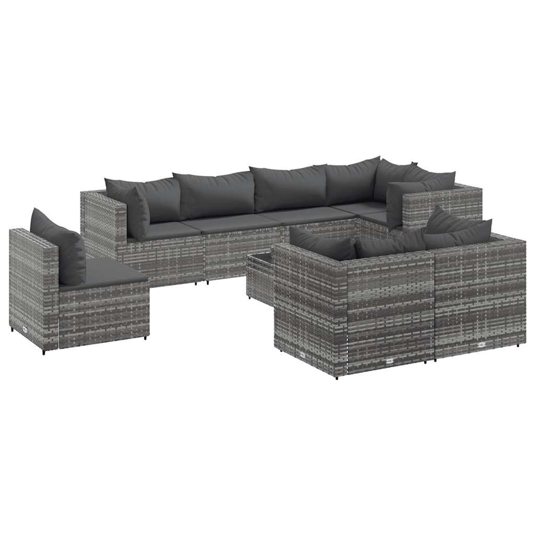 Voir la diapositive 2 : VIDAXL Salon de jardin 9 pcs avec coussins Gris Resine tressee