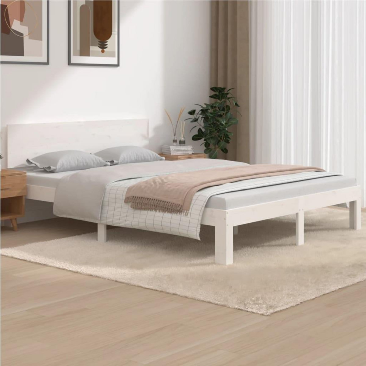VIDAXL Cadre de lit sans matelas blanc bois de pin massif 140x190 cm