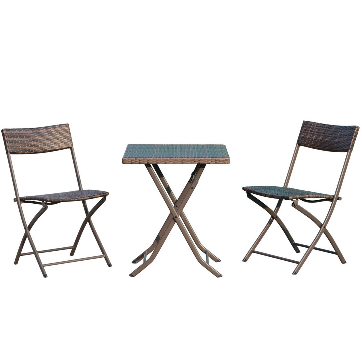 OUTSUNNY Ensemble meubles de jardin design table carré et chaises pliables résine tressée imitation rotin marron