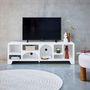 Voir la diapositive 2 : SWEEEK Meuble tv organique effet bois blanc 160cm avec plusieurs niches 7 compartiments de rangement L160cm