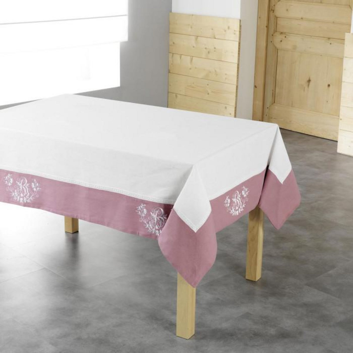 Paris Prix Nappe Brodée  Bonheur  140x240cm Rose