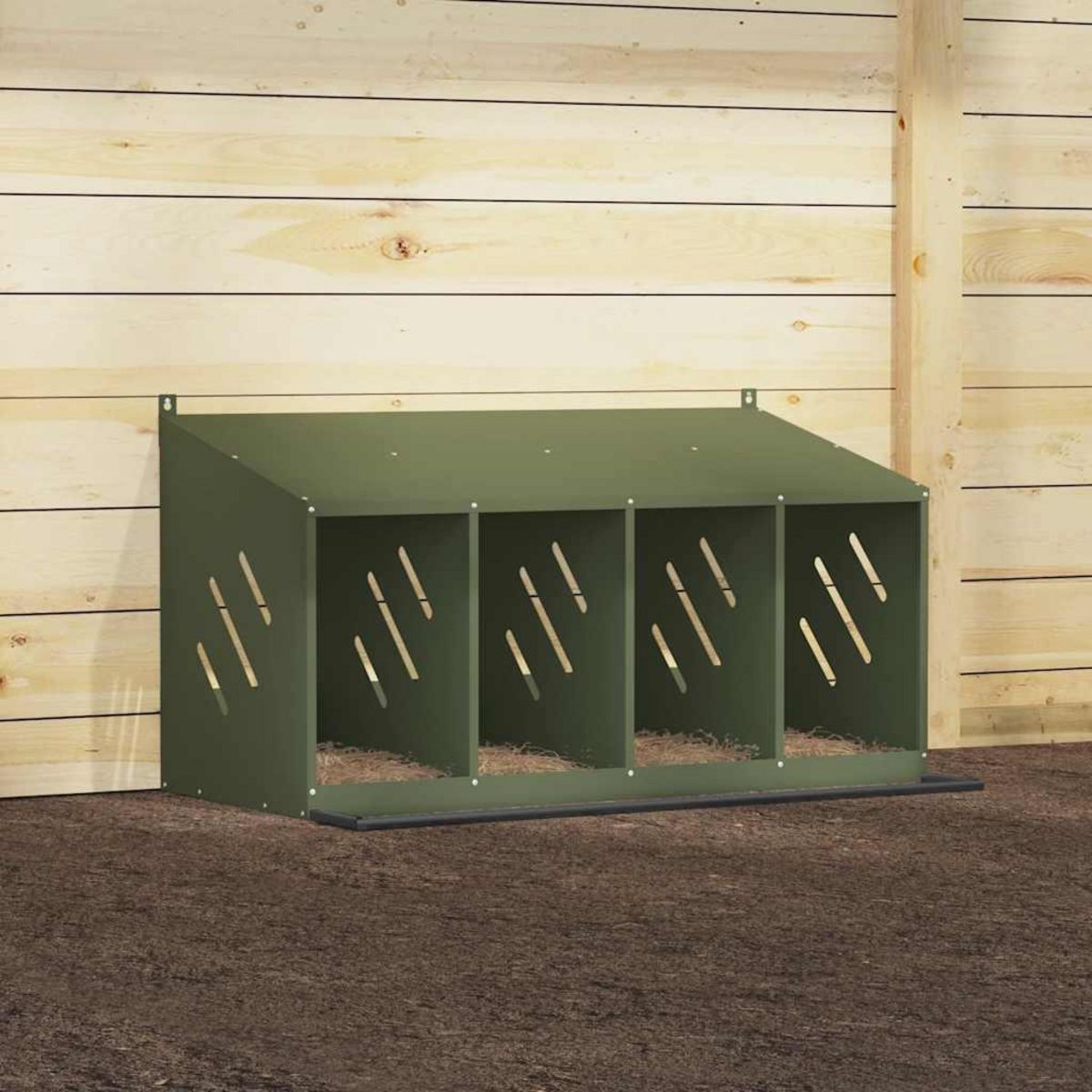 VIDAXL Nichoir a poules avec 4 compartiments vert olive metal