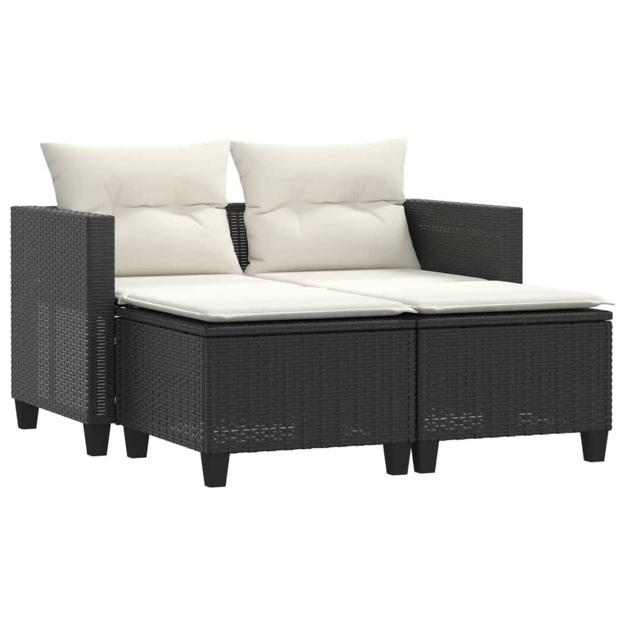 Voir la diapositive 2 : VIDAXL Canape de jardin 2 places avec tabourets noir resine tressee