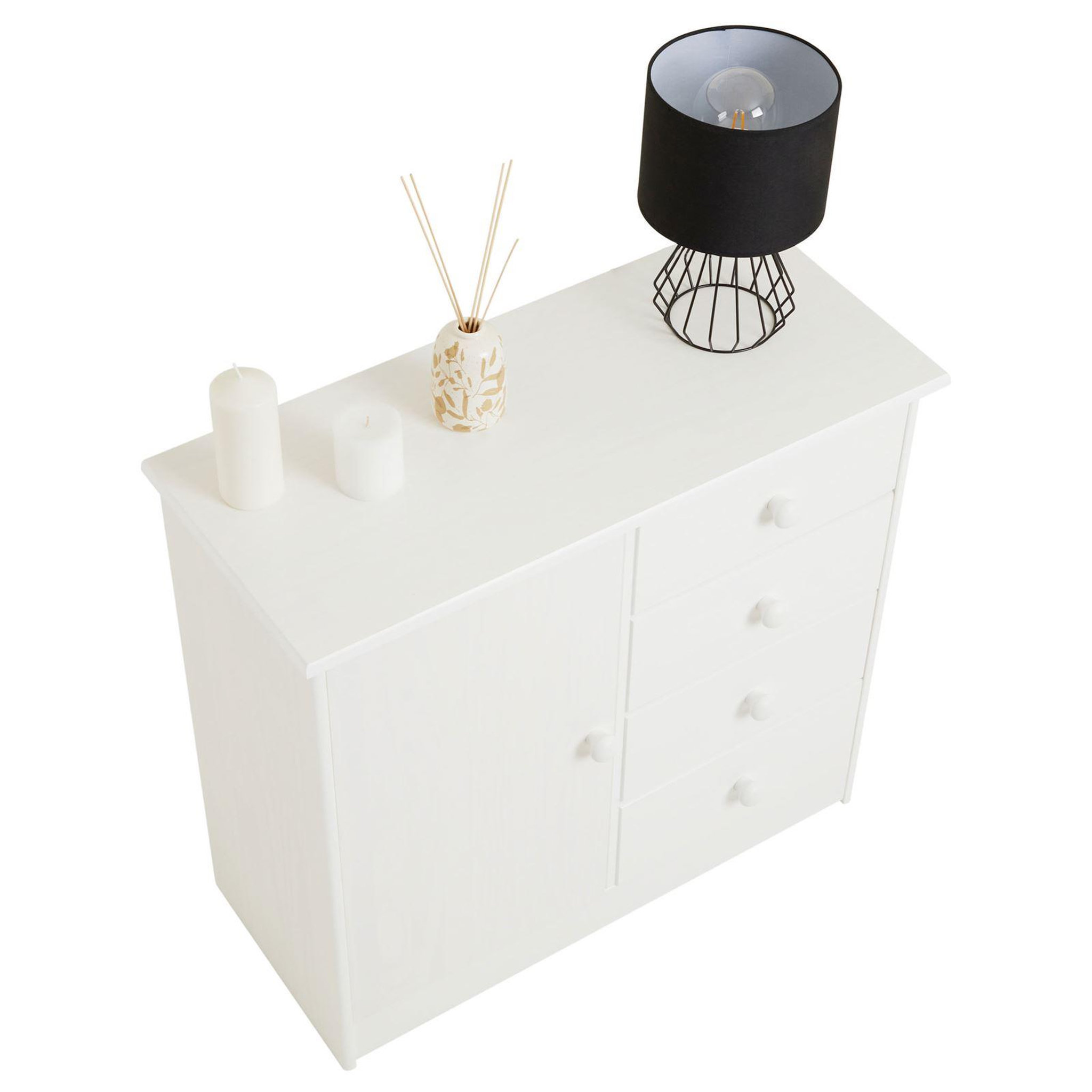 Voir la diapositive 5 : IDIMEX Commode rondo en pin massif, 4 tiroirs et 1 porte