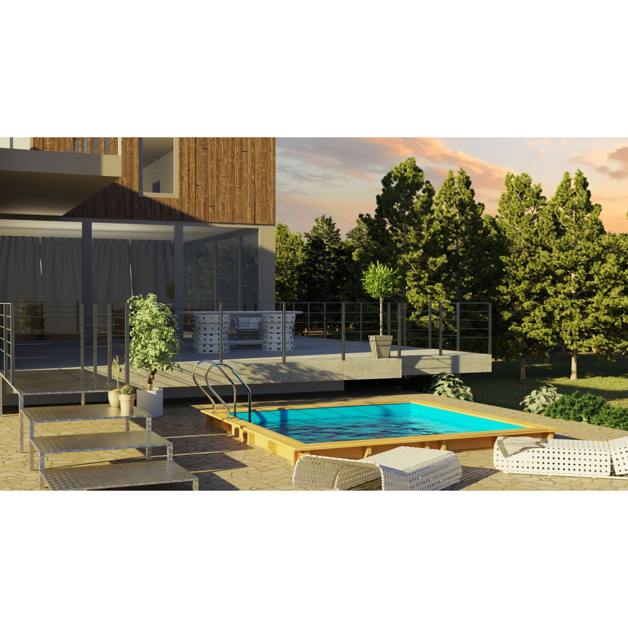 Voir la diapositive 2 : GRE Piscine hors sol bois carrée - 305x305x119cm - CARRA 3