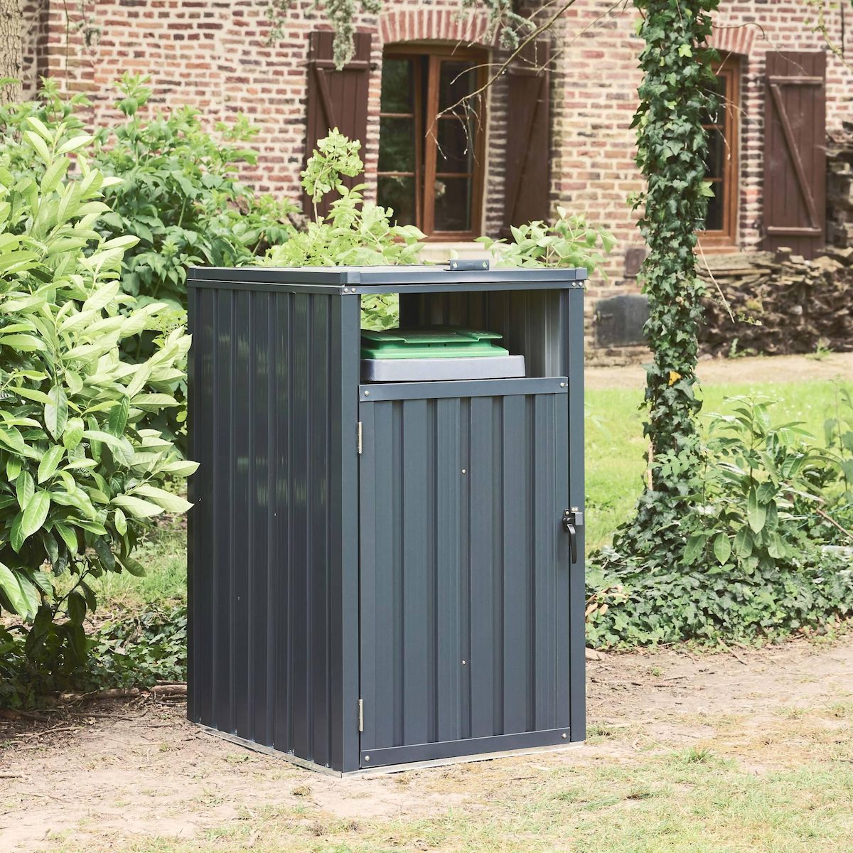 SWEEEK Cache poubelle gris en acier galvanisé - Déclinaison en 3 dimensions