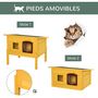 Voir la diapositive 6 : PAWHUT Maison niche pour chat sur pied toit bitumé ouvrant porte fenêtre bois verni