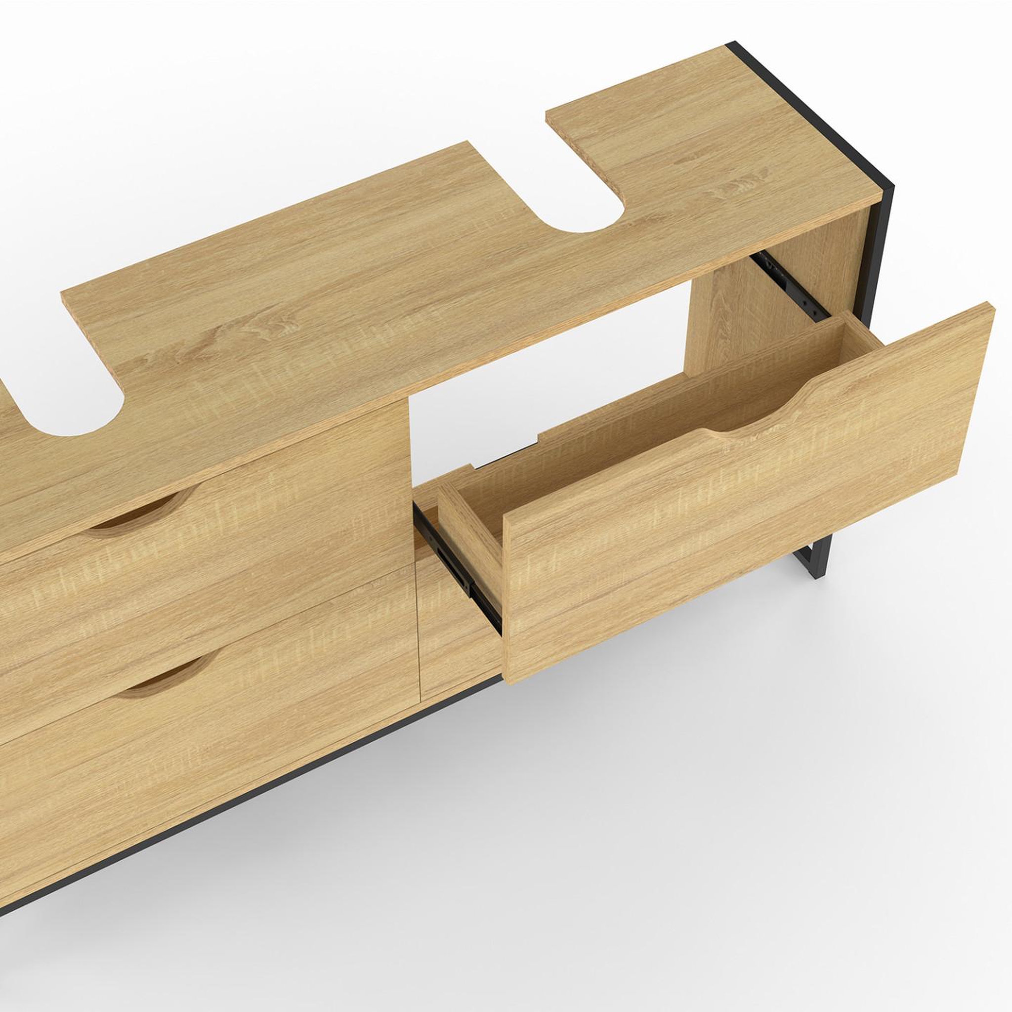 Voir la diapositive 6 : ID MARKET Meuble double vasque salle de bain DETROIT 4 tiroirs design industriel