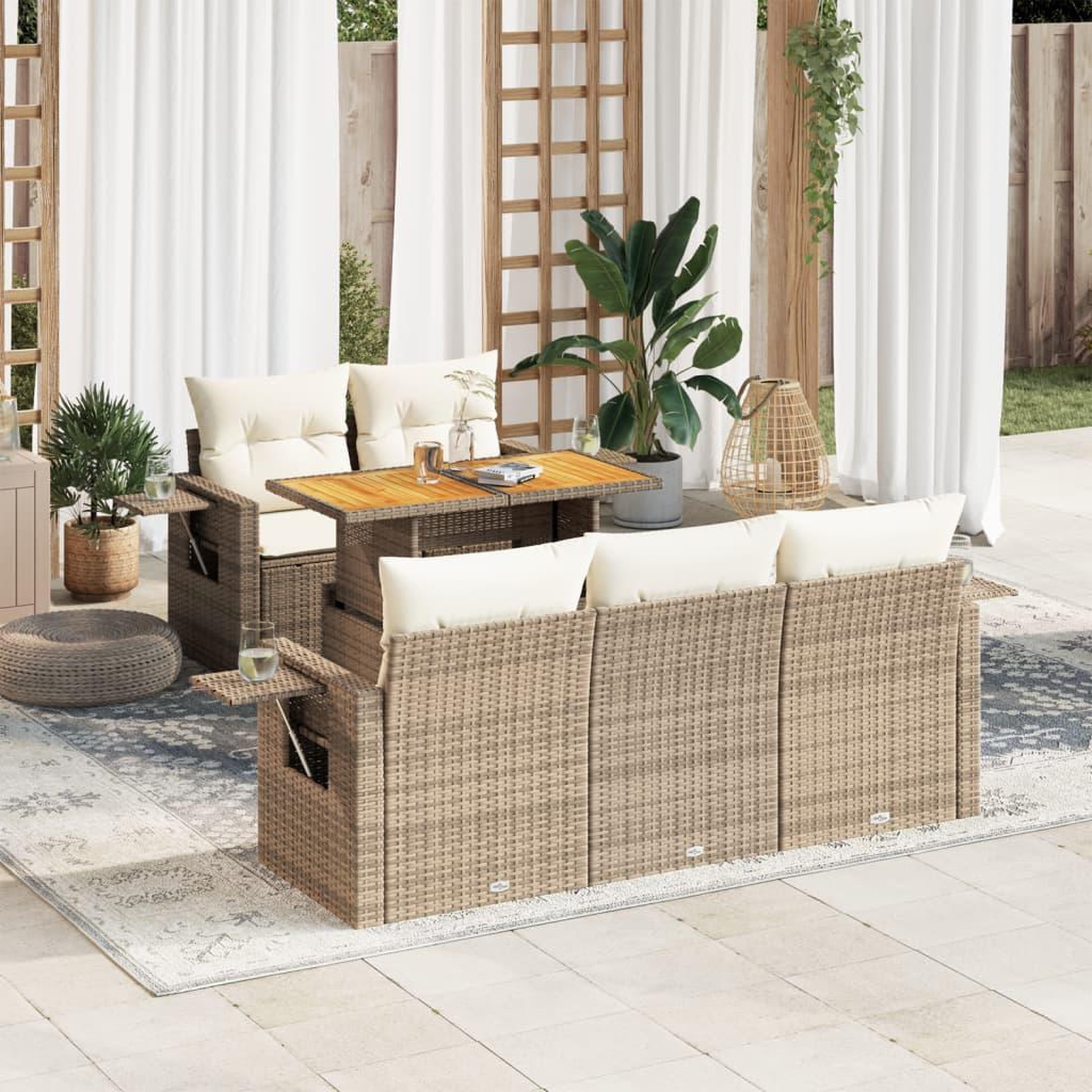 VIDAXL Salon de jardin avec coussins 6 pcs beige resine tressee
