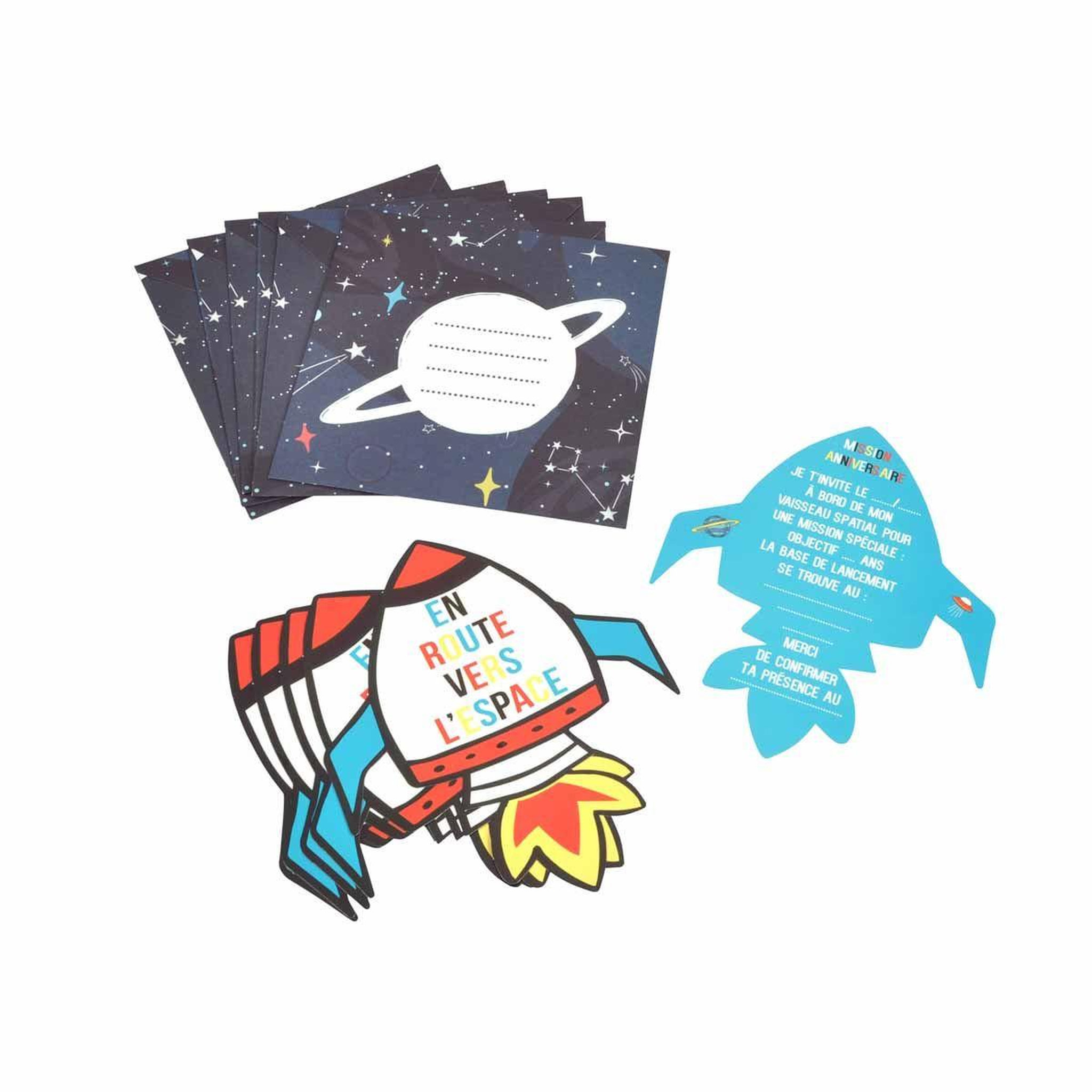 Voir la diapositive 1 : RIRE & CONFETTI Lot de 6 Invitations d'Anniversaire  Espace  15cm Bleu