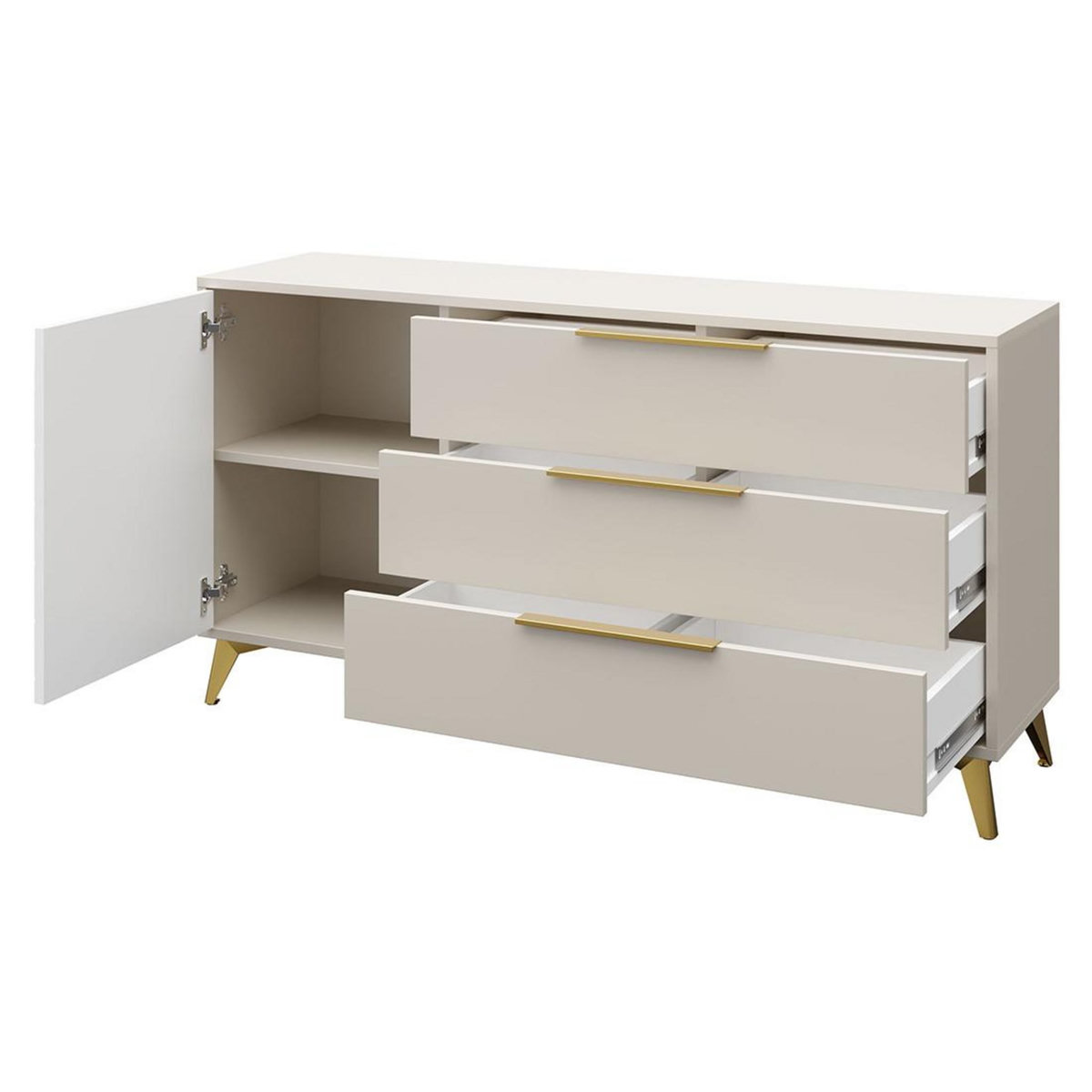 BEST MOBILIER Boccioni - buffet bas - beige - 3 tiroirs et 1 porte - 154 cm
