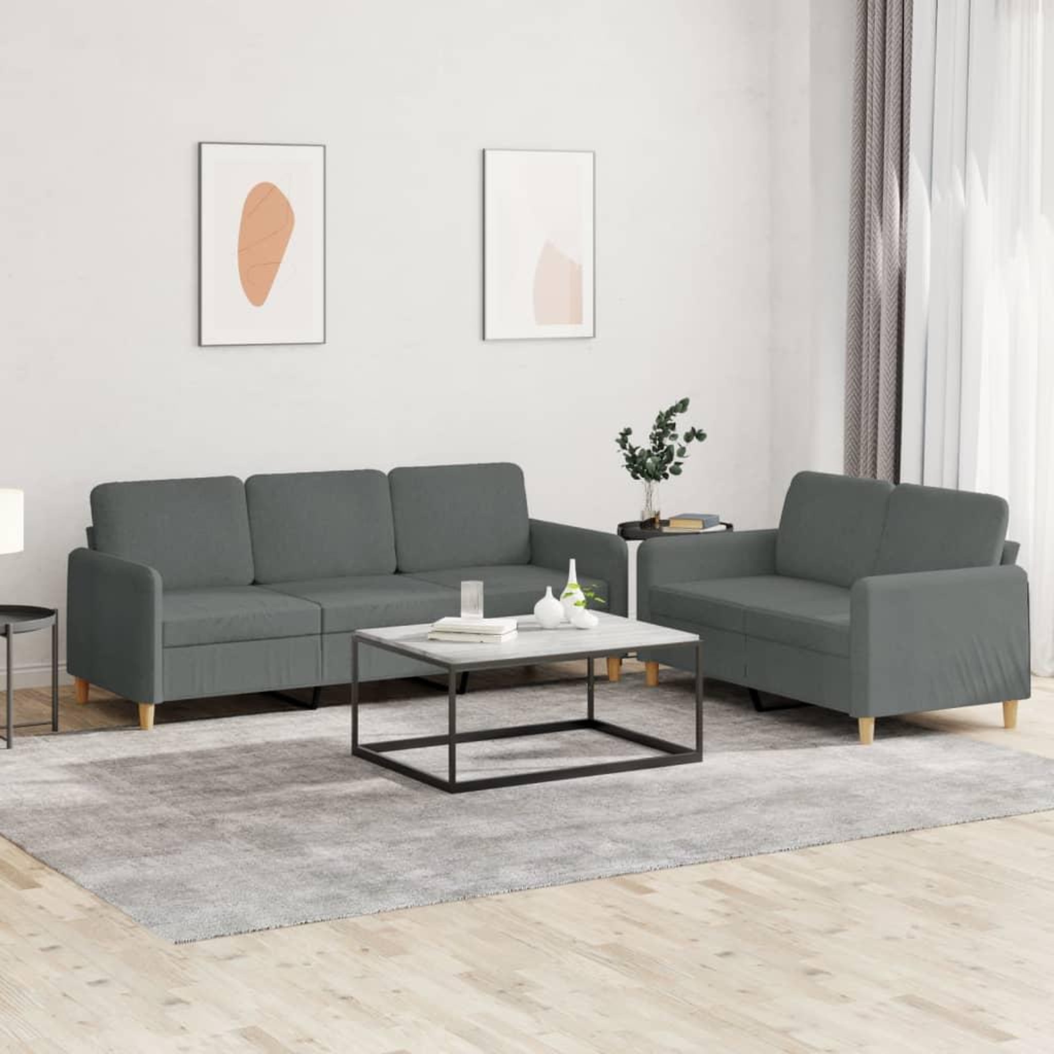 VIDAXL Ensemble de canapes 2 pcs avec coussins Gris fonce Tissu