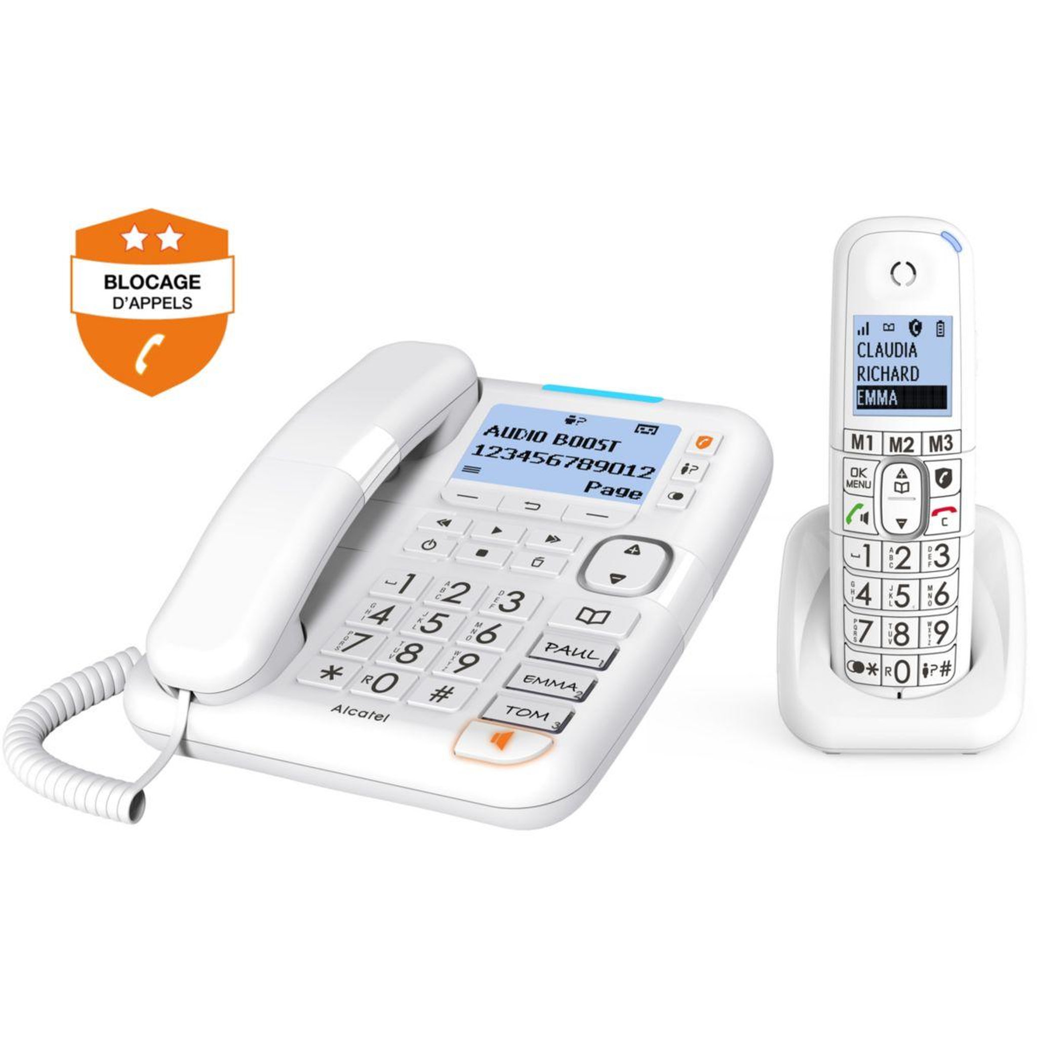 Voir la diapositive 2 : Alcatel Téléphone sans fil XL785 Combo Voice Blanc