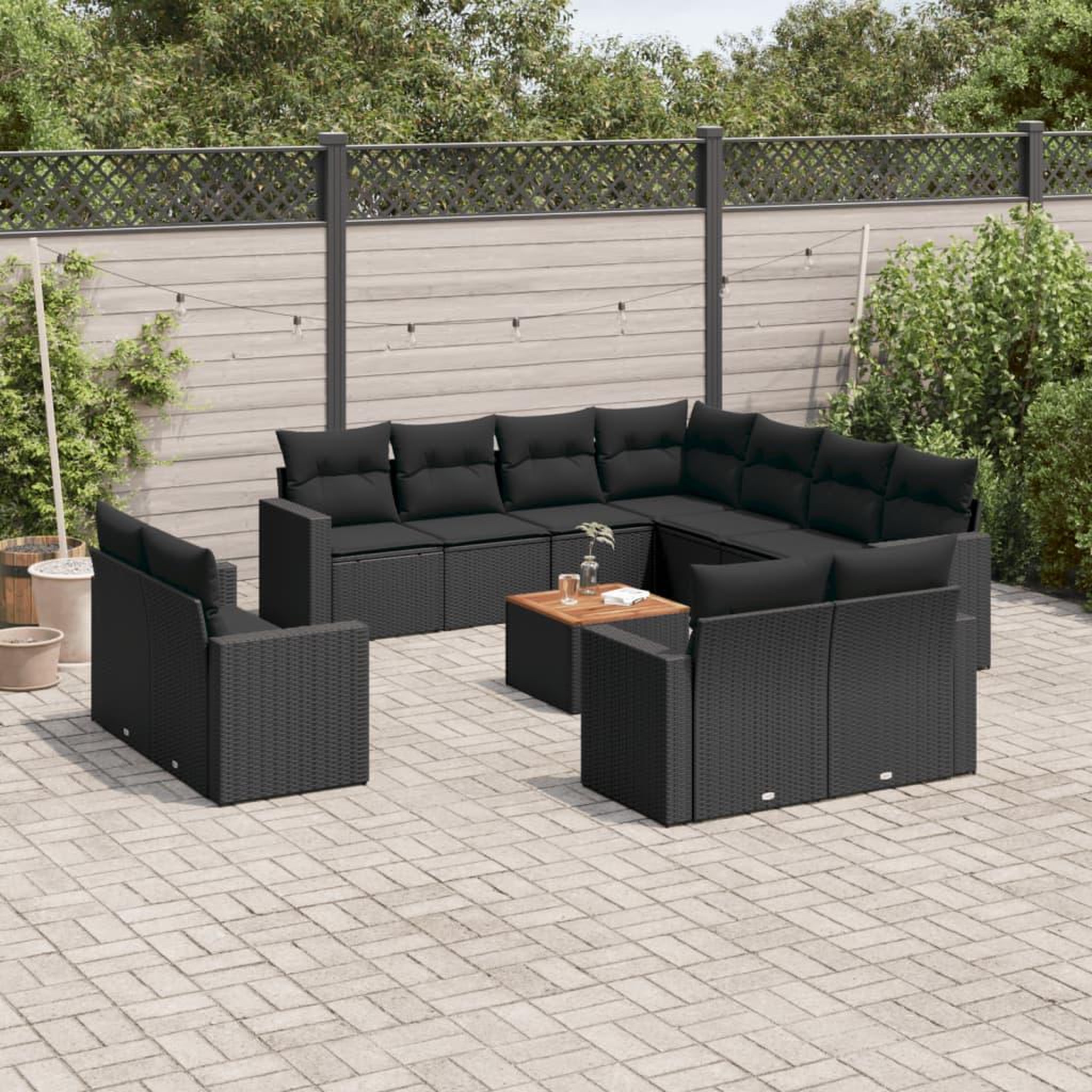 VIDAXL Salon de jardin 12 pcs avec coussins noir resine tressee