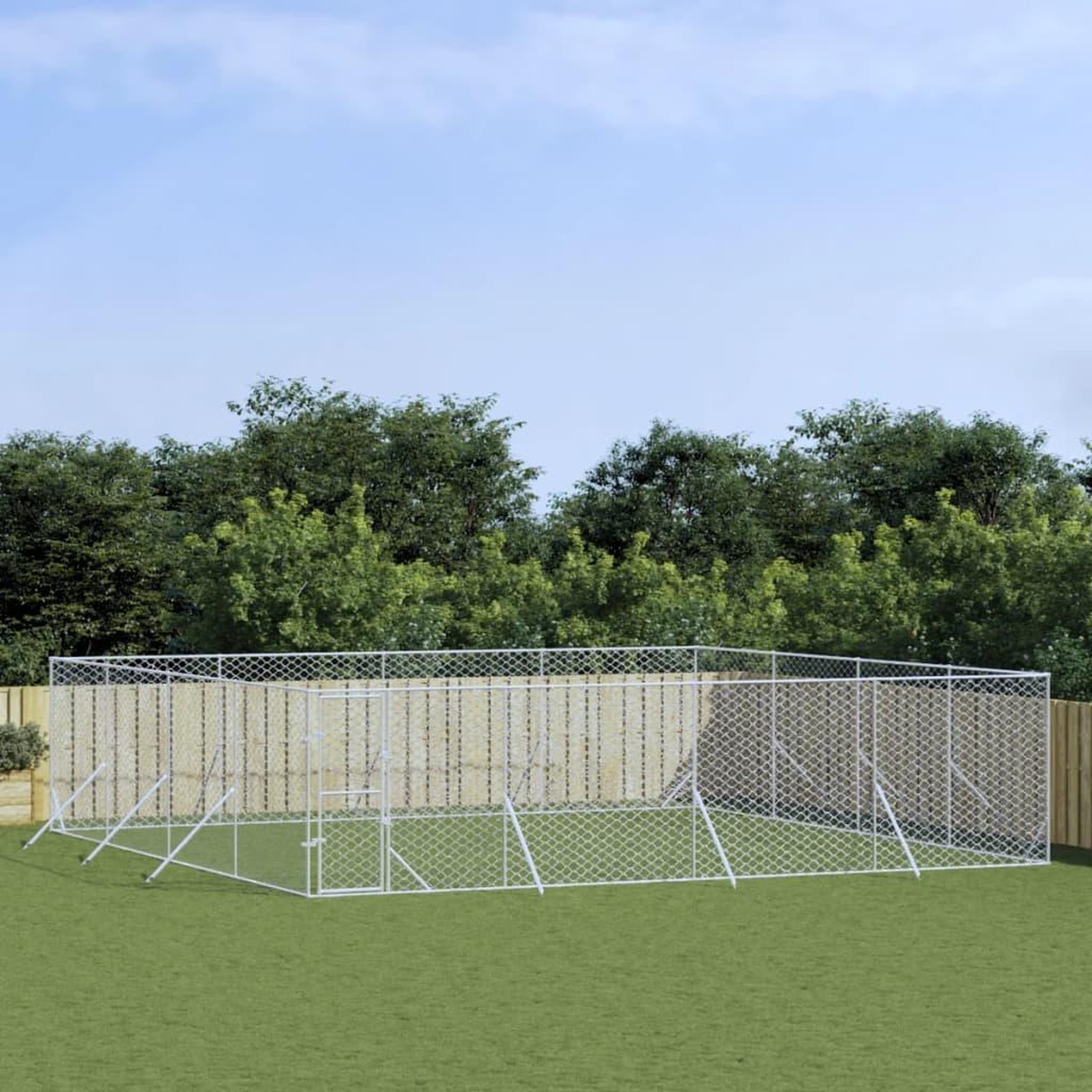 VIDAXL Chenil d'exterieur pour chiens argente 8x8x2 m acier galvanise