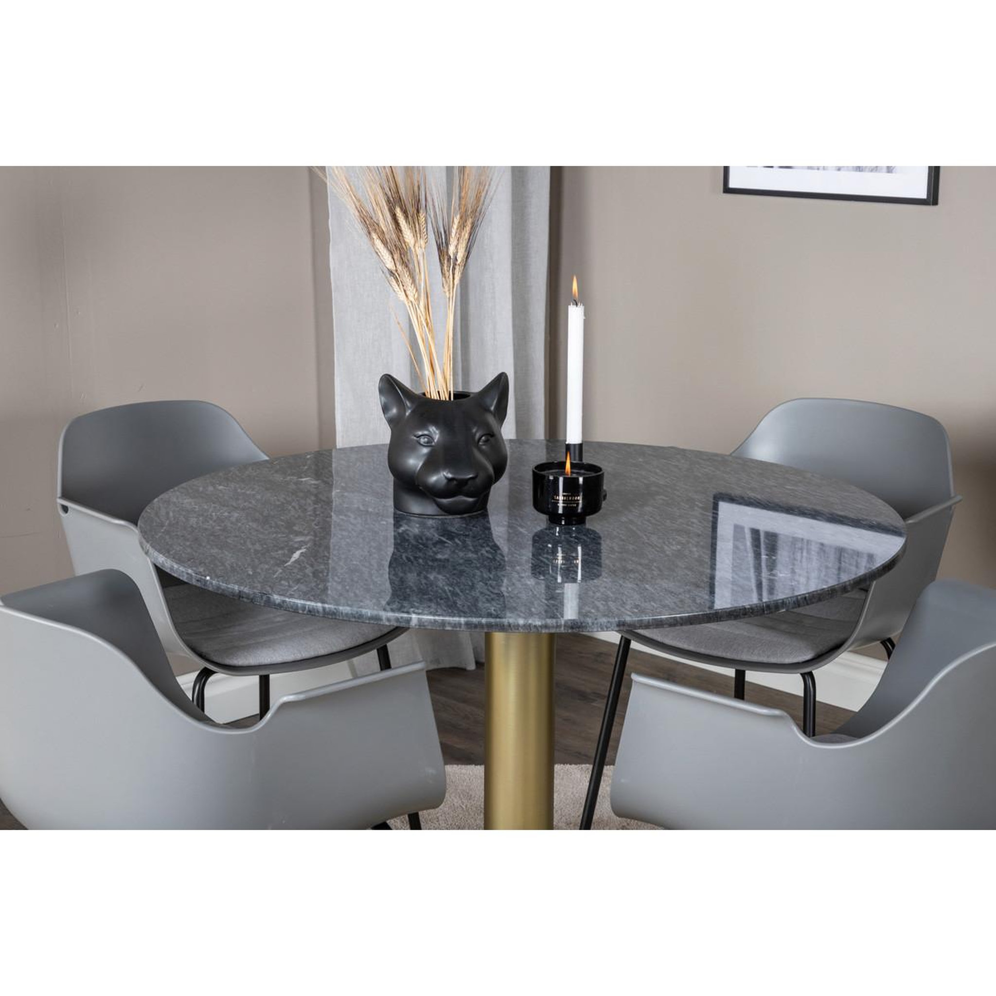 Voir la diapositive 4 : Paris Prix Table à manger en marbre  estelle  106cm gris foncé & or