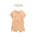 Petit Béguin Barboteuse bébé + headband en gaze de coton Sierra. Coloris disponibles : Jaune