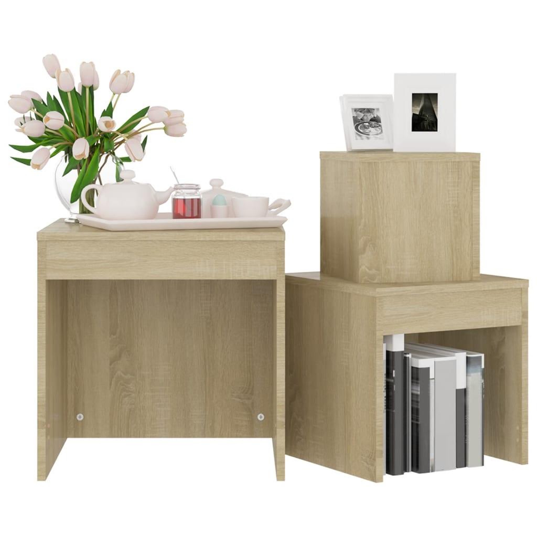 Voir la diapositive 4 : VIDAXL Tables gigognes 3 pcs Chene sonoma Agglomere