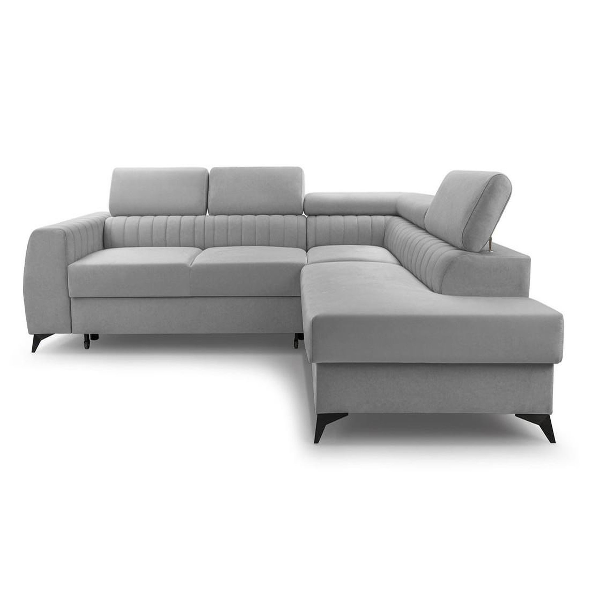 Voir la diapositive 1 : BEST MOBILIER Aneta - canapé d'angle droit 5 places - convertible avec coffre et têtières - en velours