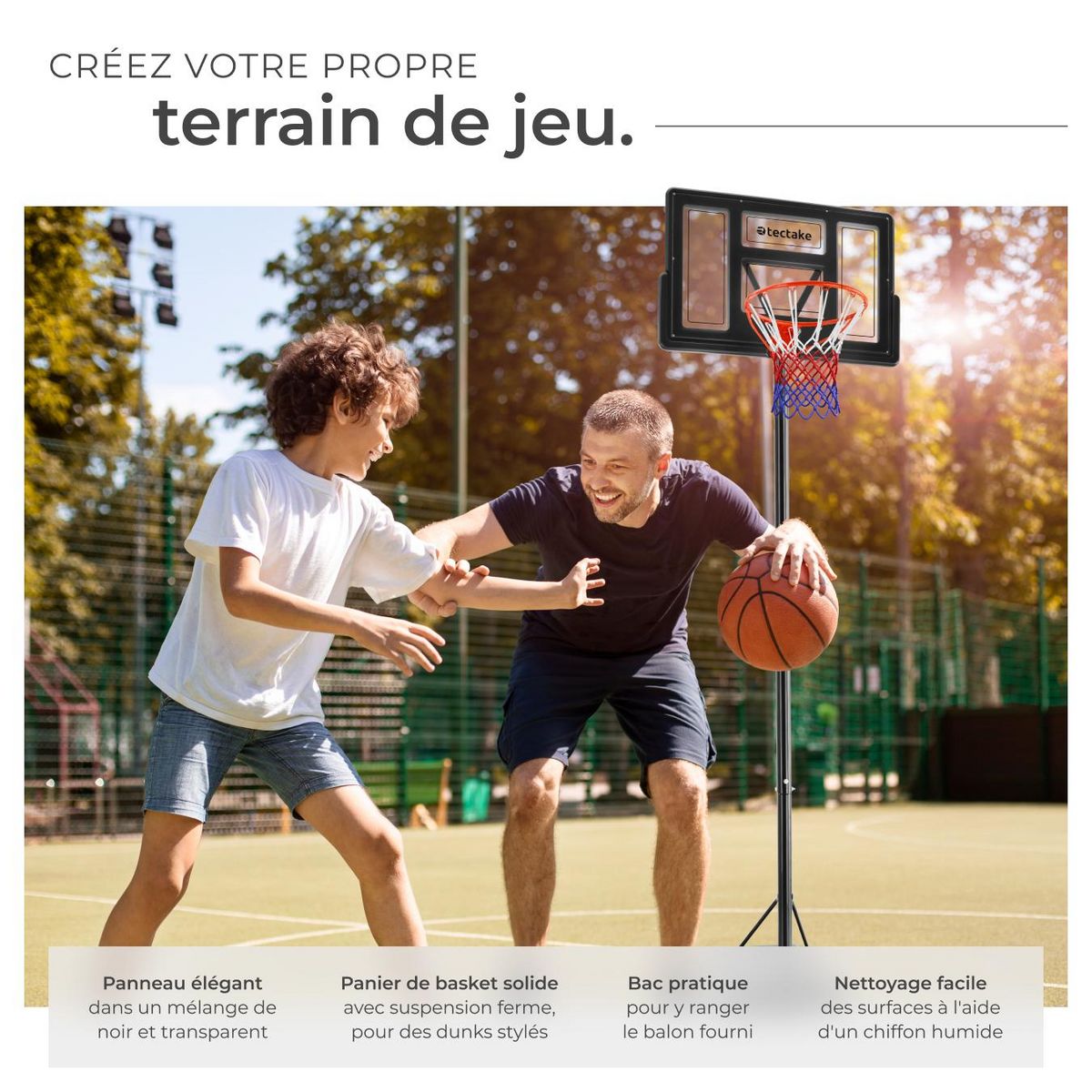 tectake Panier de basket avec ballon et pompe inclus noir