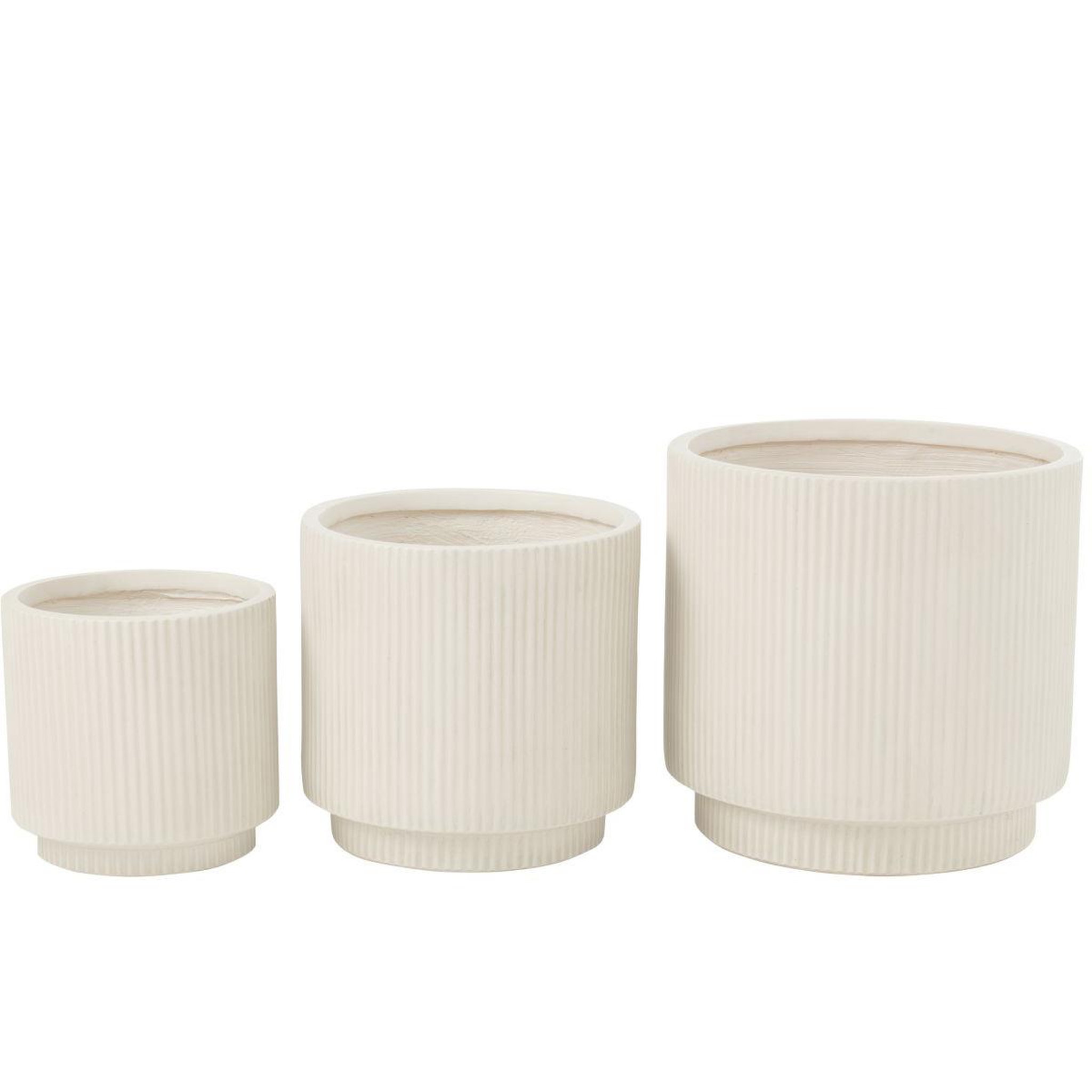Voir la diapositive 2 : J-LINE Lot de 3 cache-pots rainurés  misty  37cm blanc