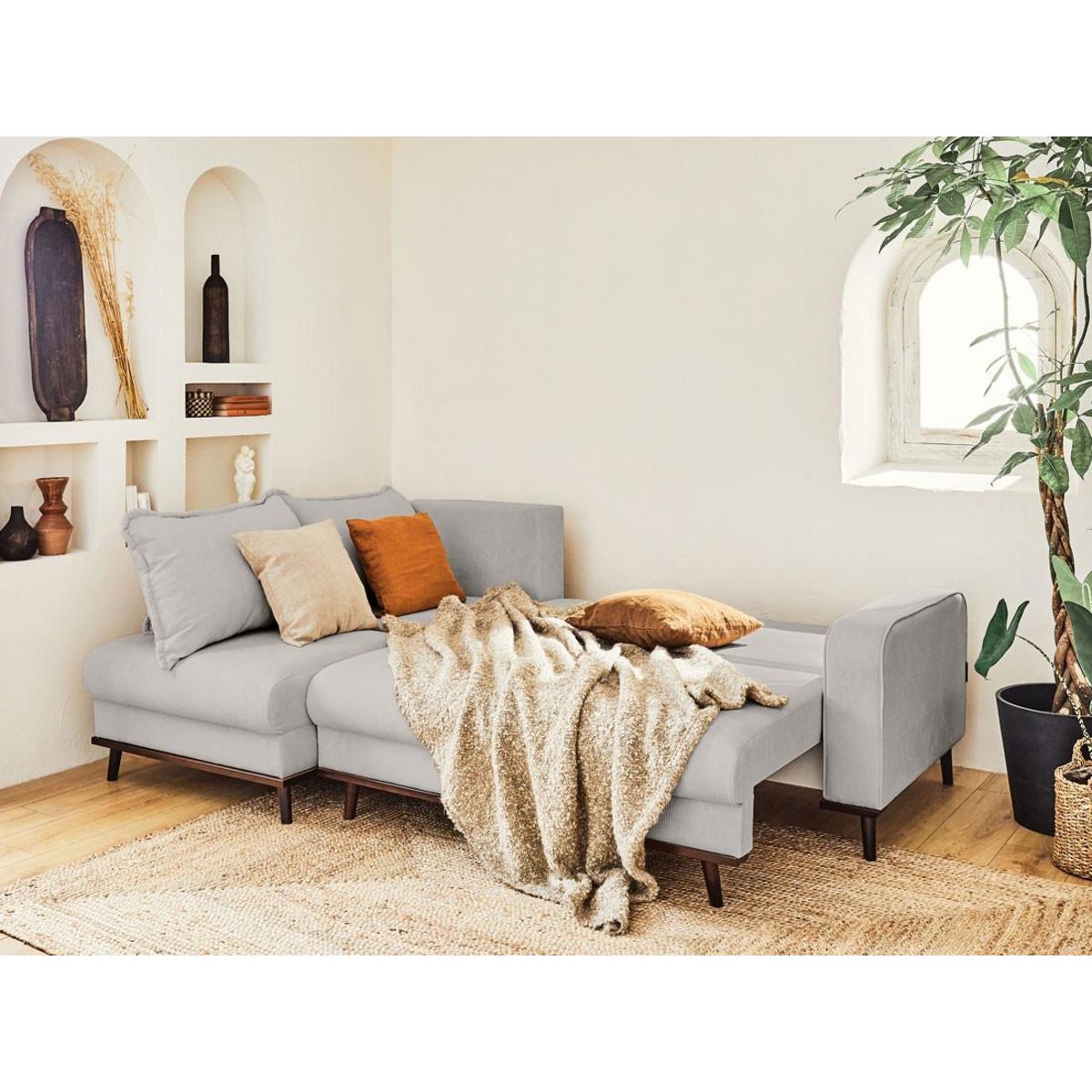 LISA DESIGN Albane - canapé d'angle gauche - 4 places - convertible avec coffre - en velours côtelé