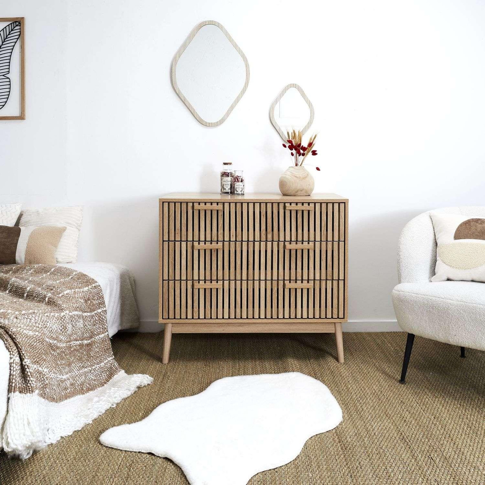 Voir la diapositive 5 : The Home Deco Factory Commode 3 tiroirs saulk - marron