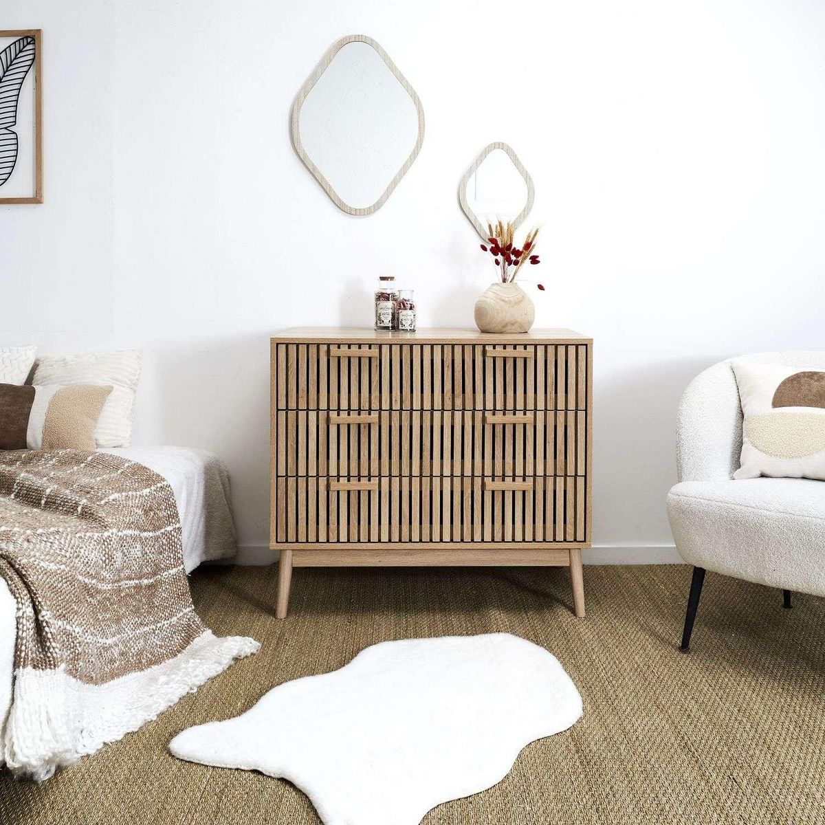 The Home Deco Factory Commode 3 tiroirs Saulk en bois - Marron