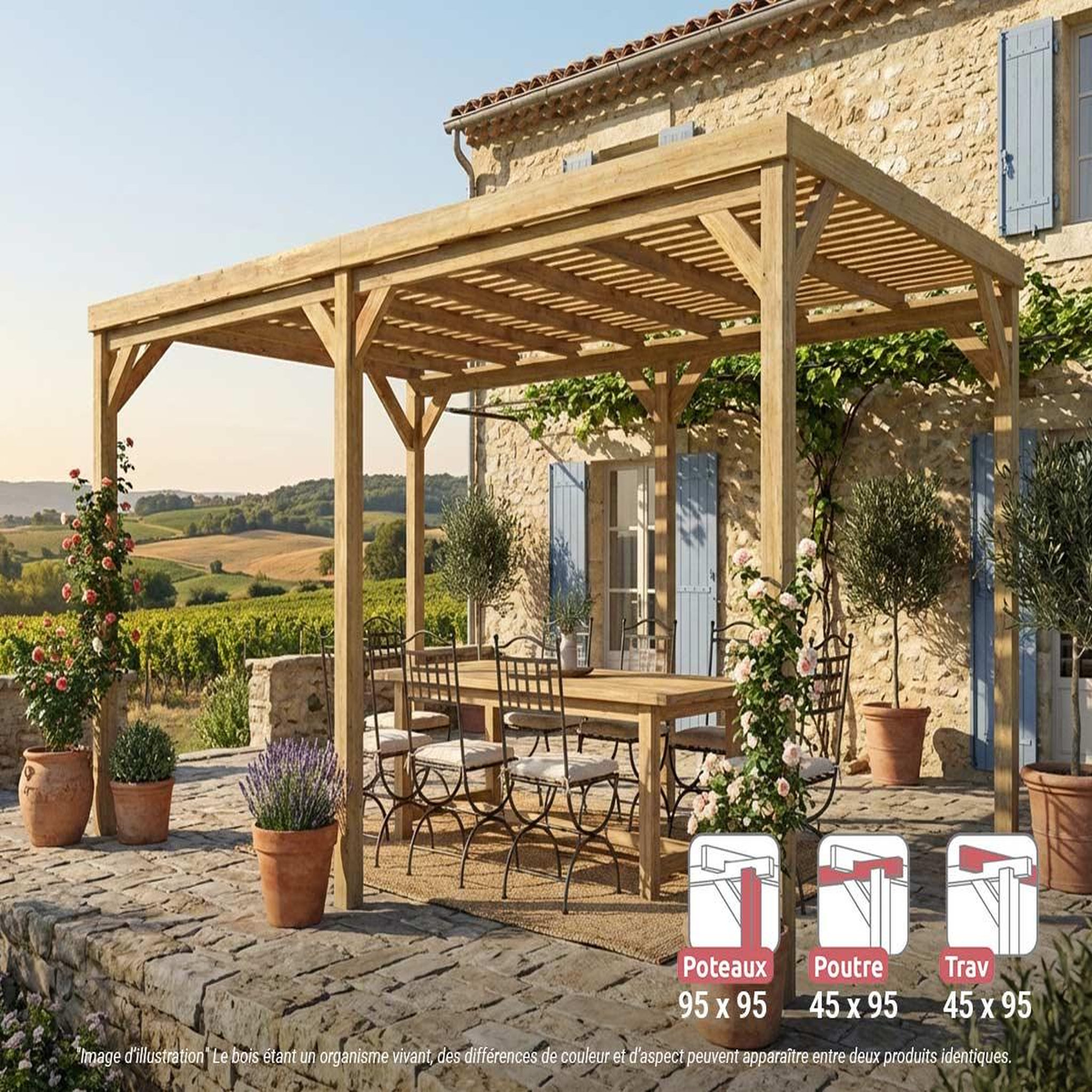 JARDIDECO Pergola en bois toulouse avec toit semi-ouvert 600 x 300 cm - maderland