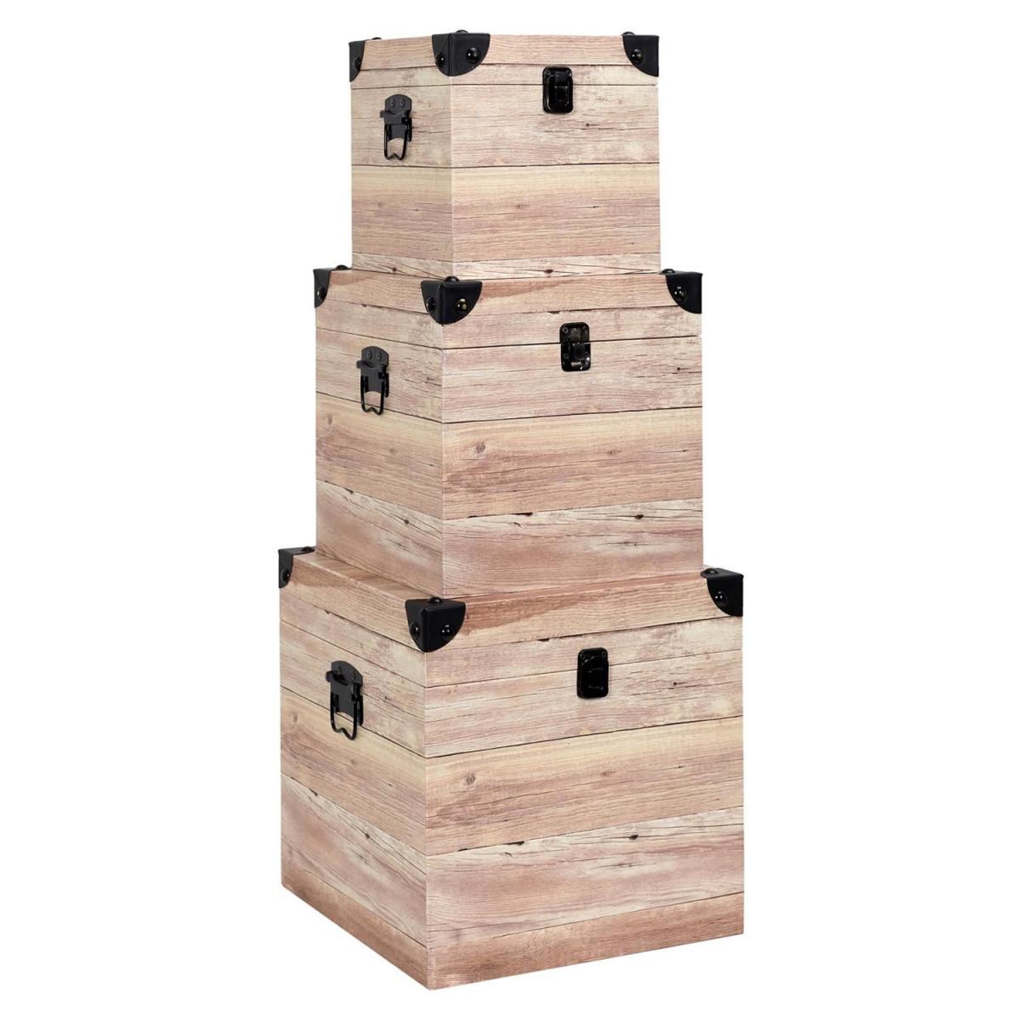 Voir la diapositive 1 : The Home Deco Factory Lot de 3 malles déco  impression bois  30cm beige