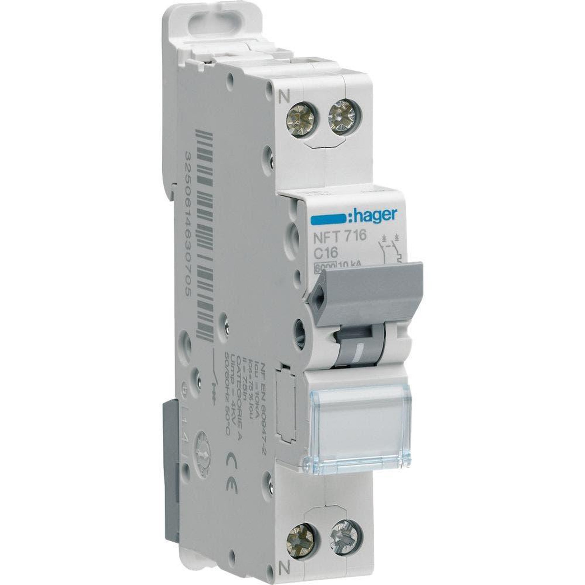 HAGER Disjoncteur 10a 1p+n courbe c 4.5-6ka 230v