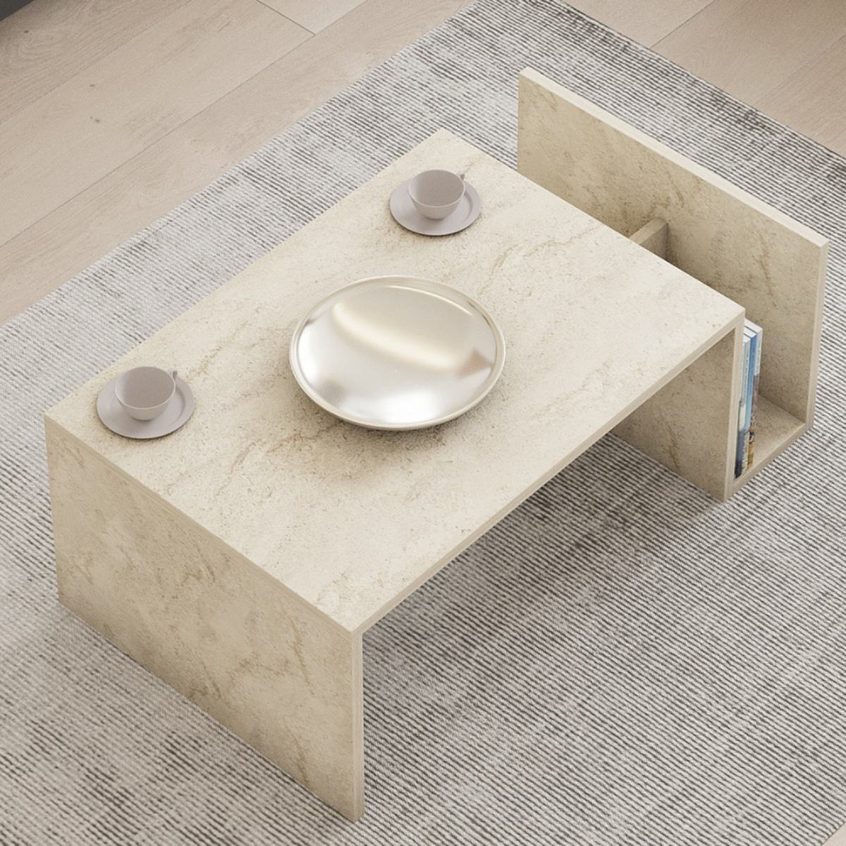 CONCEPT USINE Table basse en bois effet pierre avec porte magazines MELMO