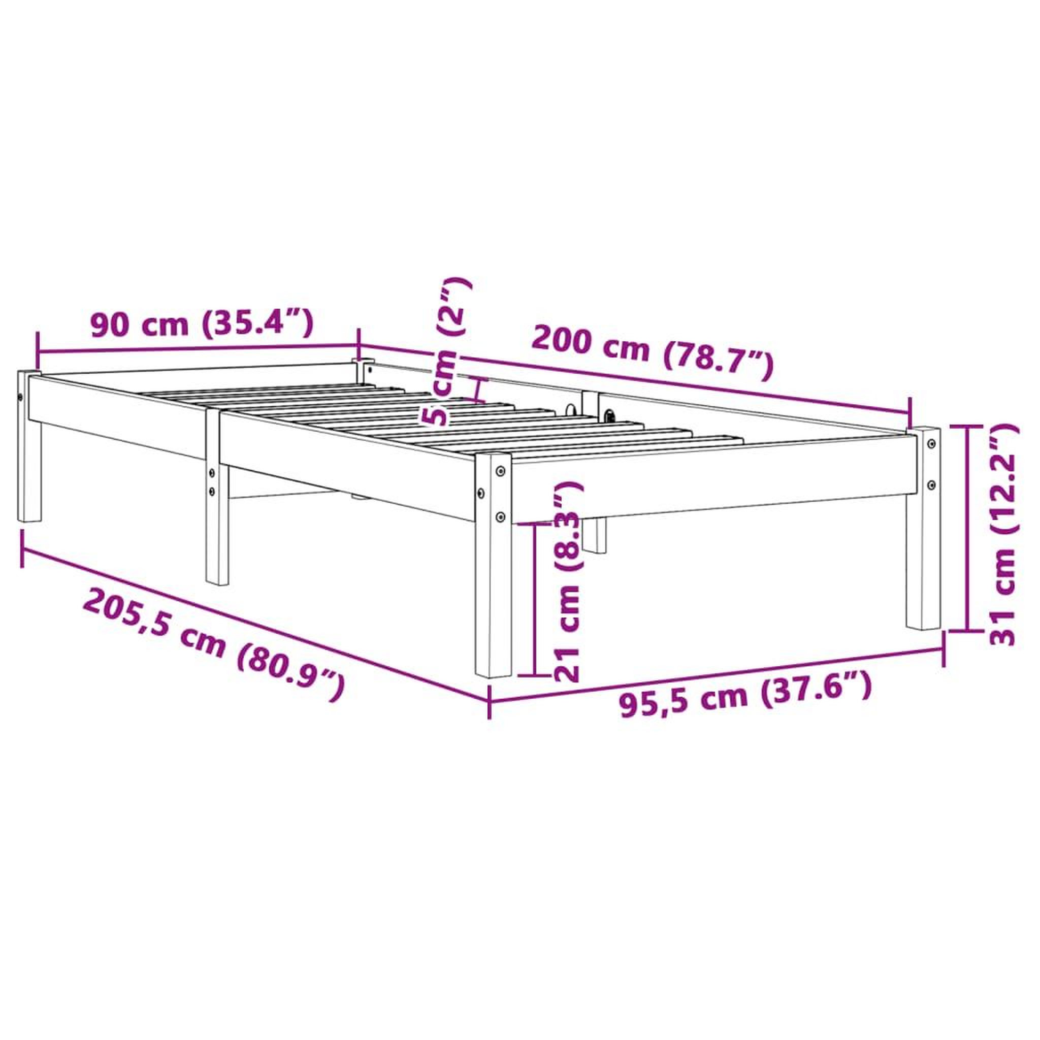 Voir la diapositive 6 : VIDAXL Cadre de lit sans matelas cire marron 90x200 cm bois pin massif