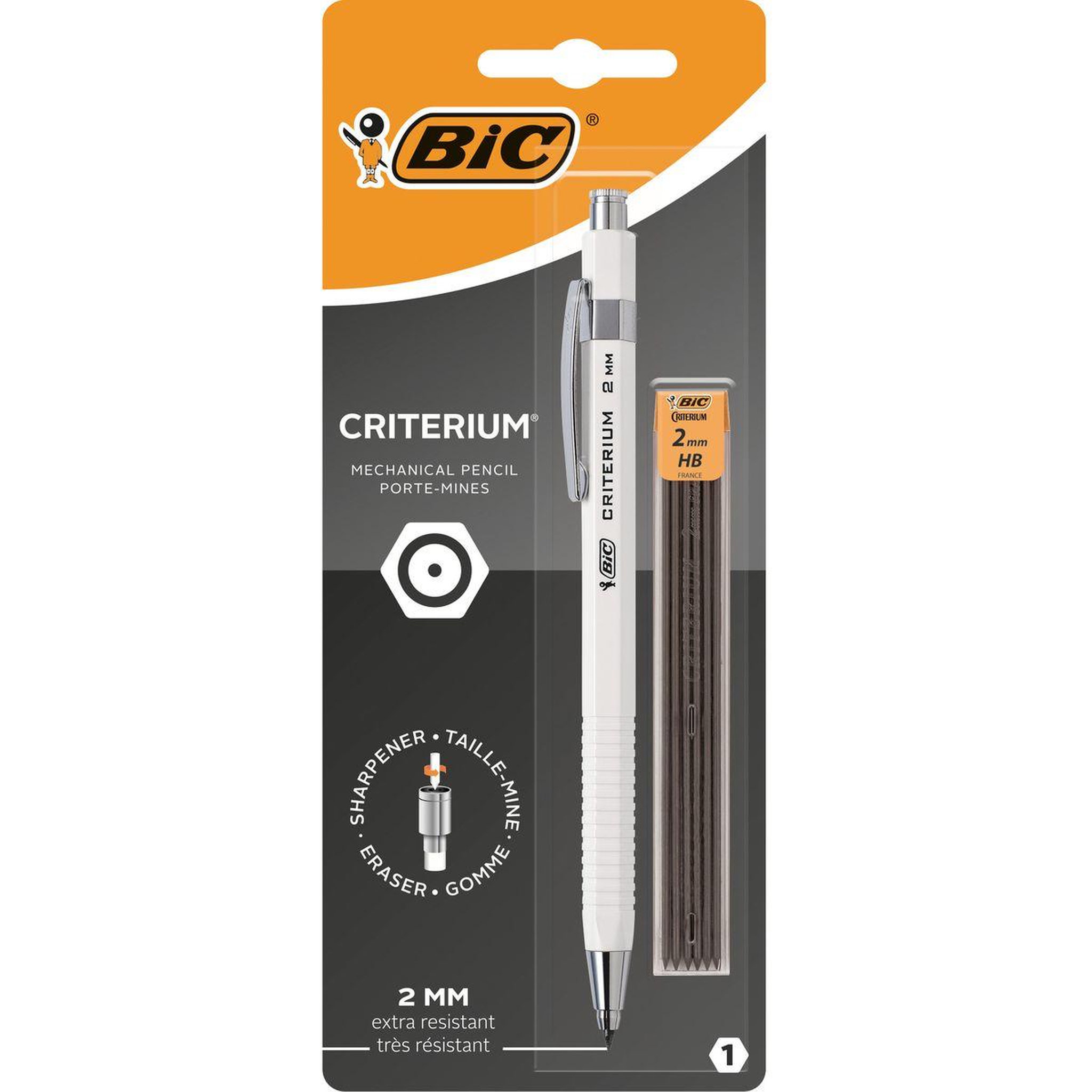 Voir la diapositive 1 : BIC Porte mines Critérium 2mm HB très résistant blanc + 1 étui mines