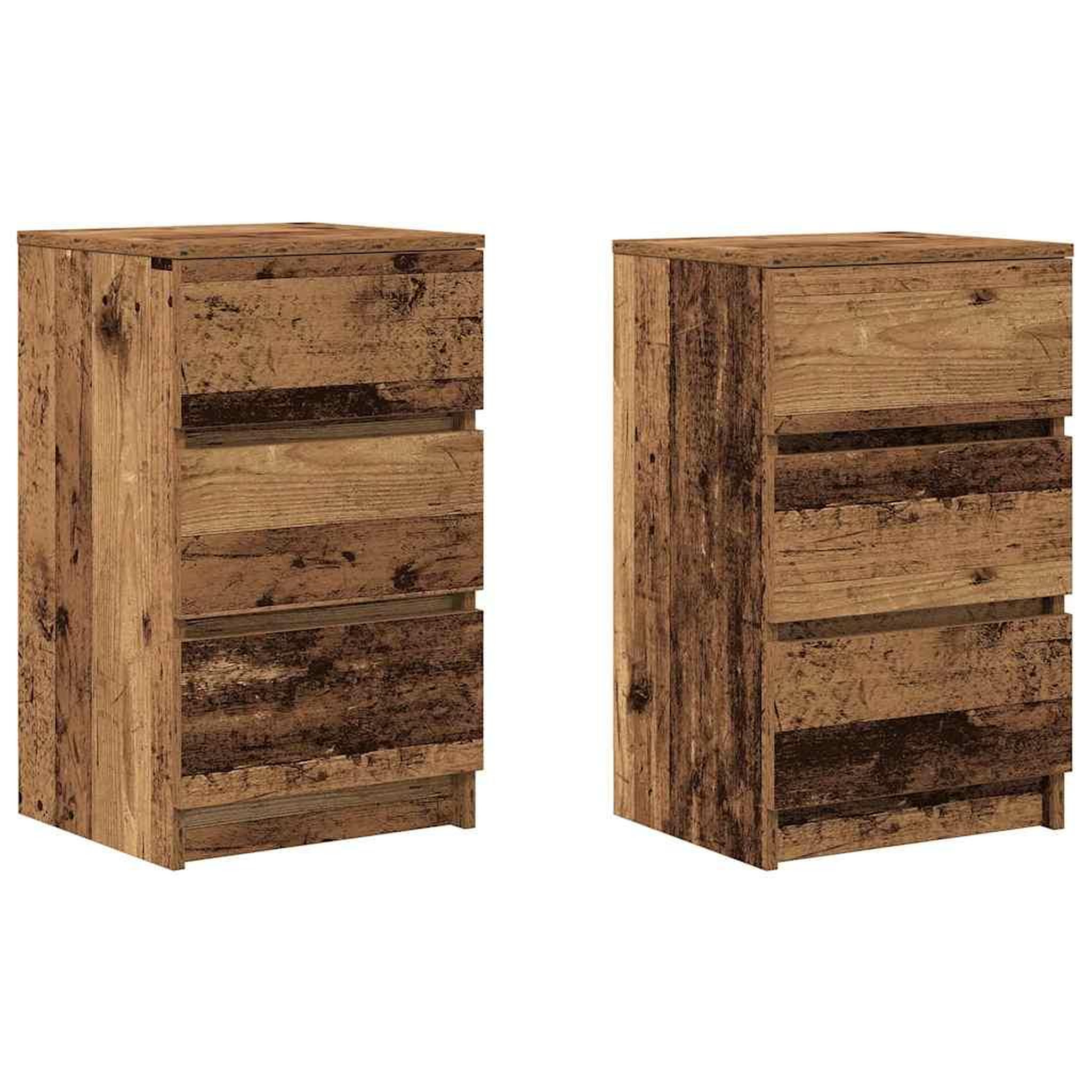 Voir la diapositive 2 : VIDAXL Tables de chevet avec 3 tiroirs 2 pcs vieux bois 39x35x65 cm
