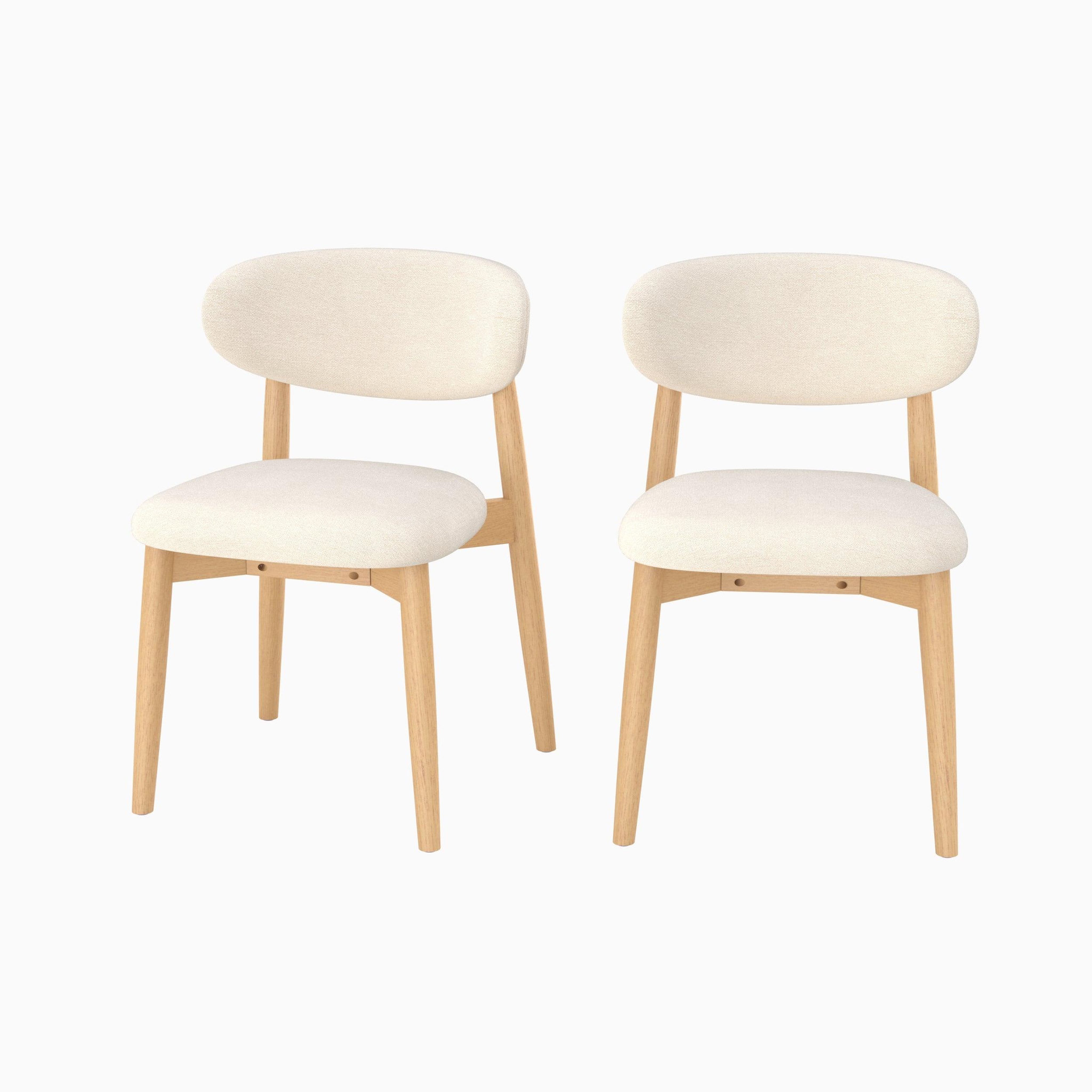 MAISON PAVANE Lot de 2 chaises en tissu beige et bois d'hévéa naturel-yuna