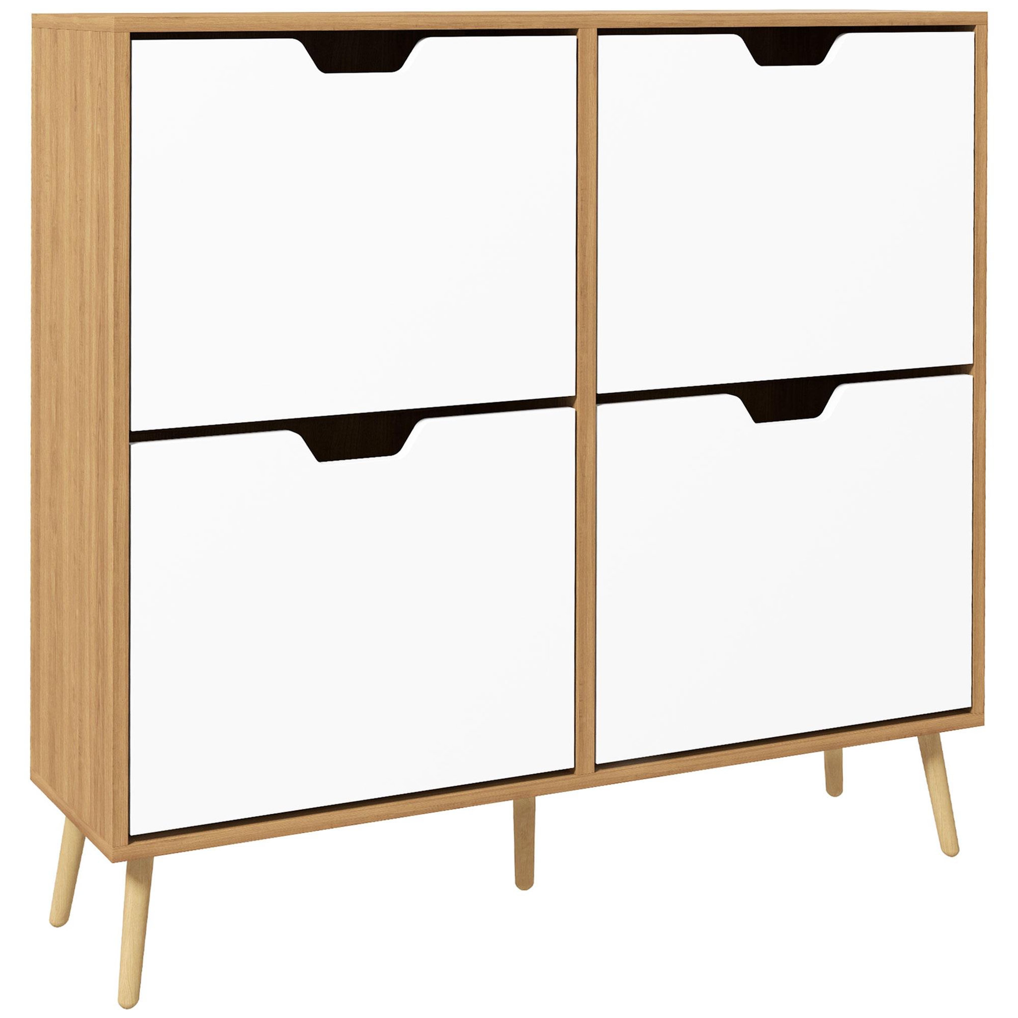 Voir la diapositive 1 : HOMCOM Meuble à chaussures design scandinave 4 portes abattantes 4 étagères réglables bois pin panneaux bois clair blanc