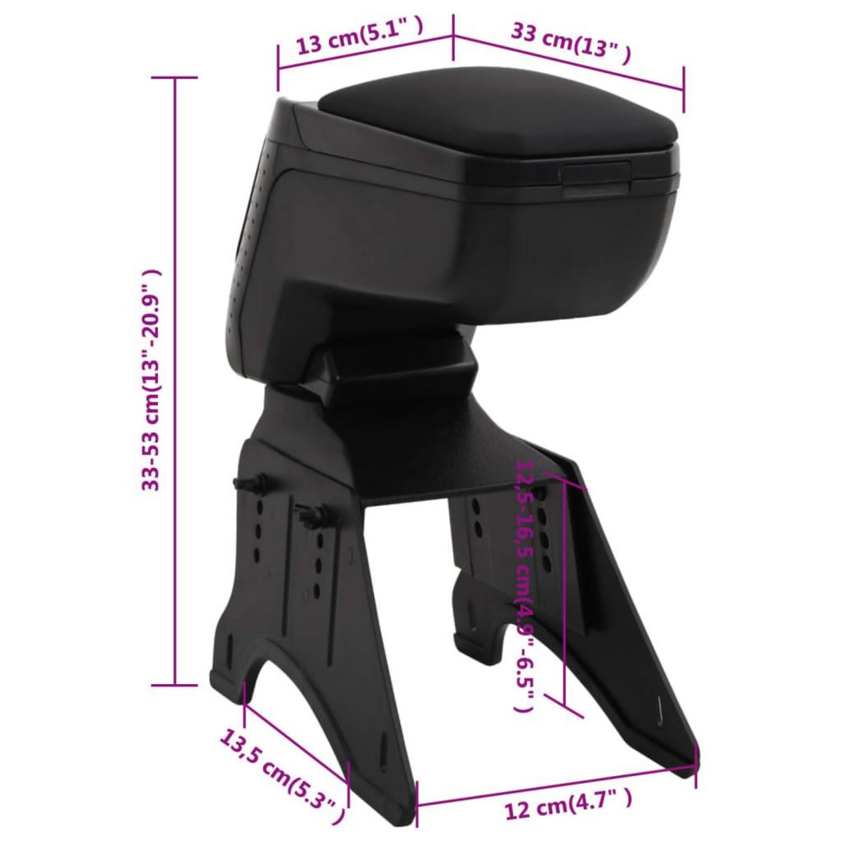 VIDAXL Accoudoir de voiture universel noir 13x33x(33-53) cm ABS