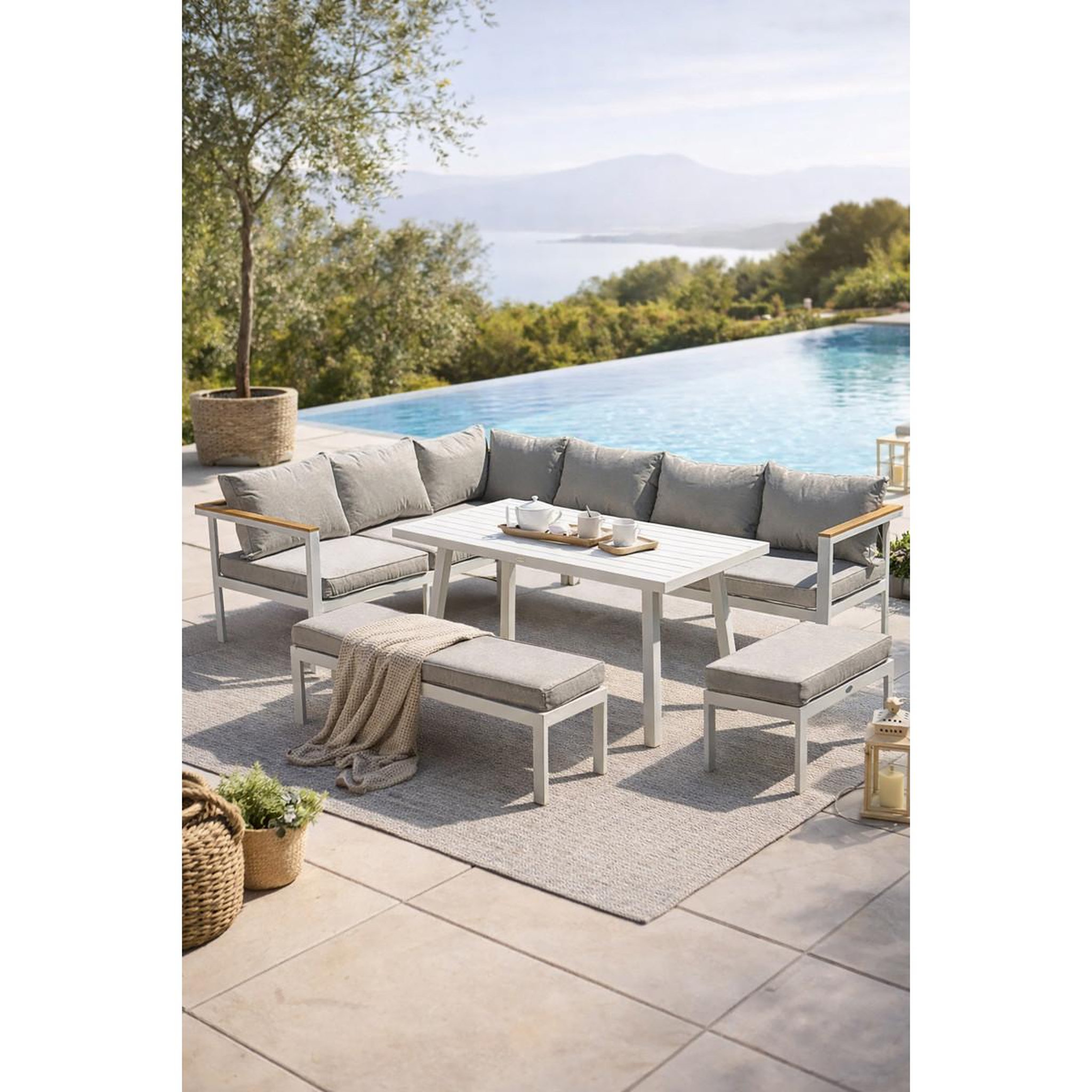 Voir la diapositive 2 : Paris Prix Ensemble repas de jardin 9 places  majari  150cm blanc