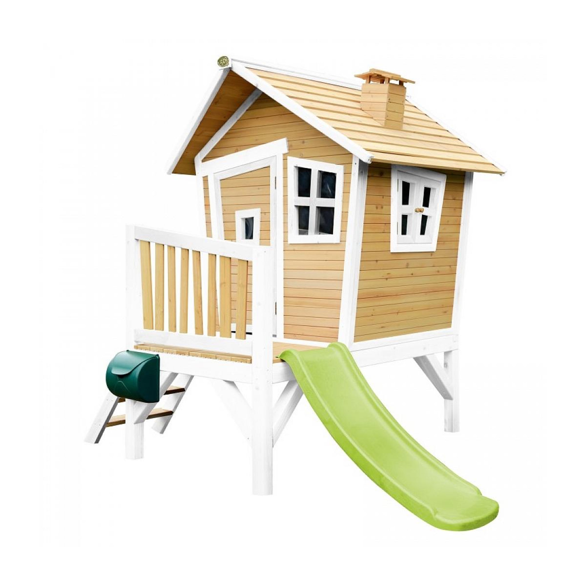 Axi House AXI Cabane enfant ROBIN Brun Blanc avec toboggan Vert Citron