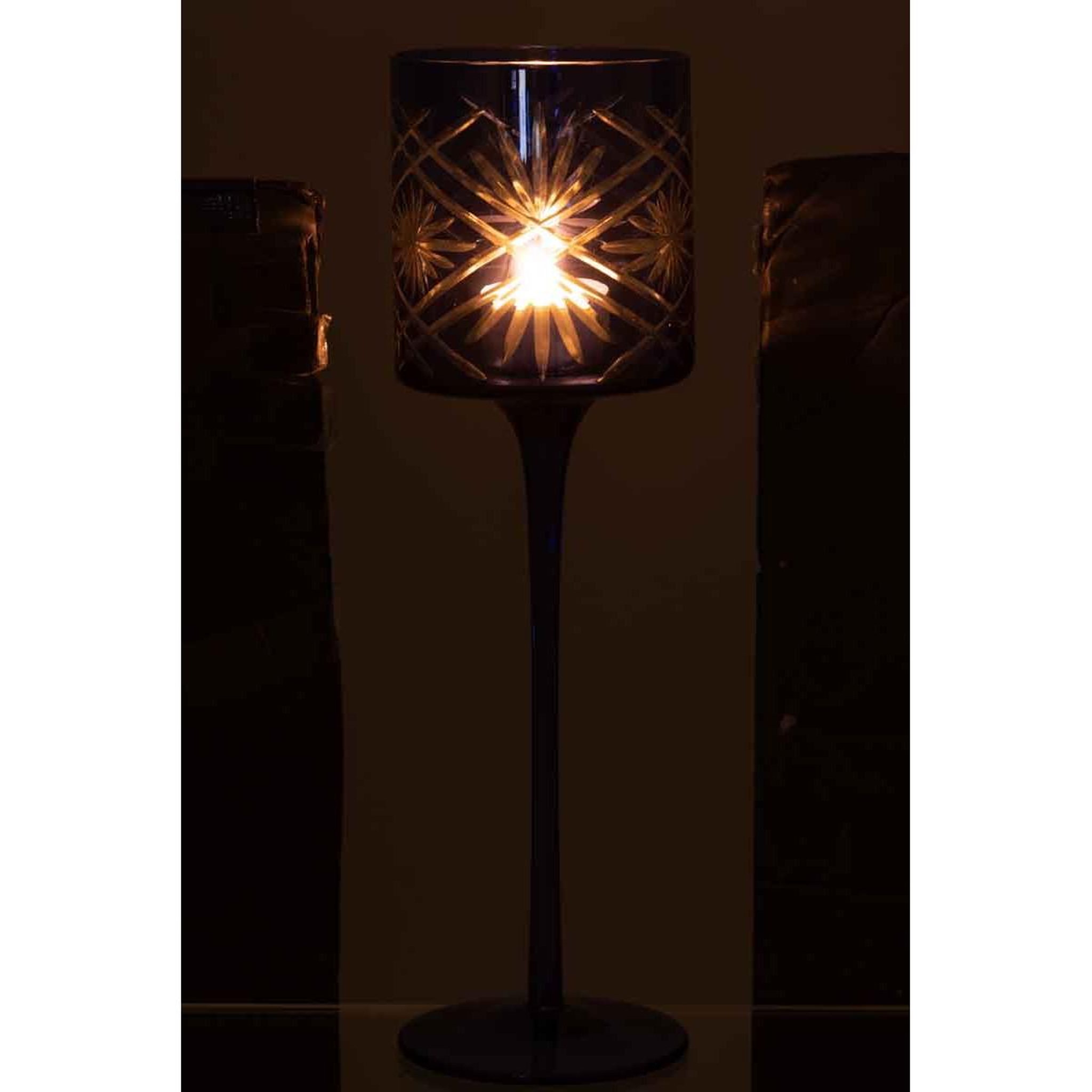 Voir la diapositive 3 : J-LINE Photophore sur pied déco  santorini  30cm bleu