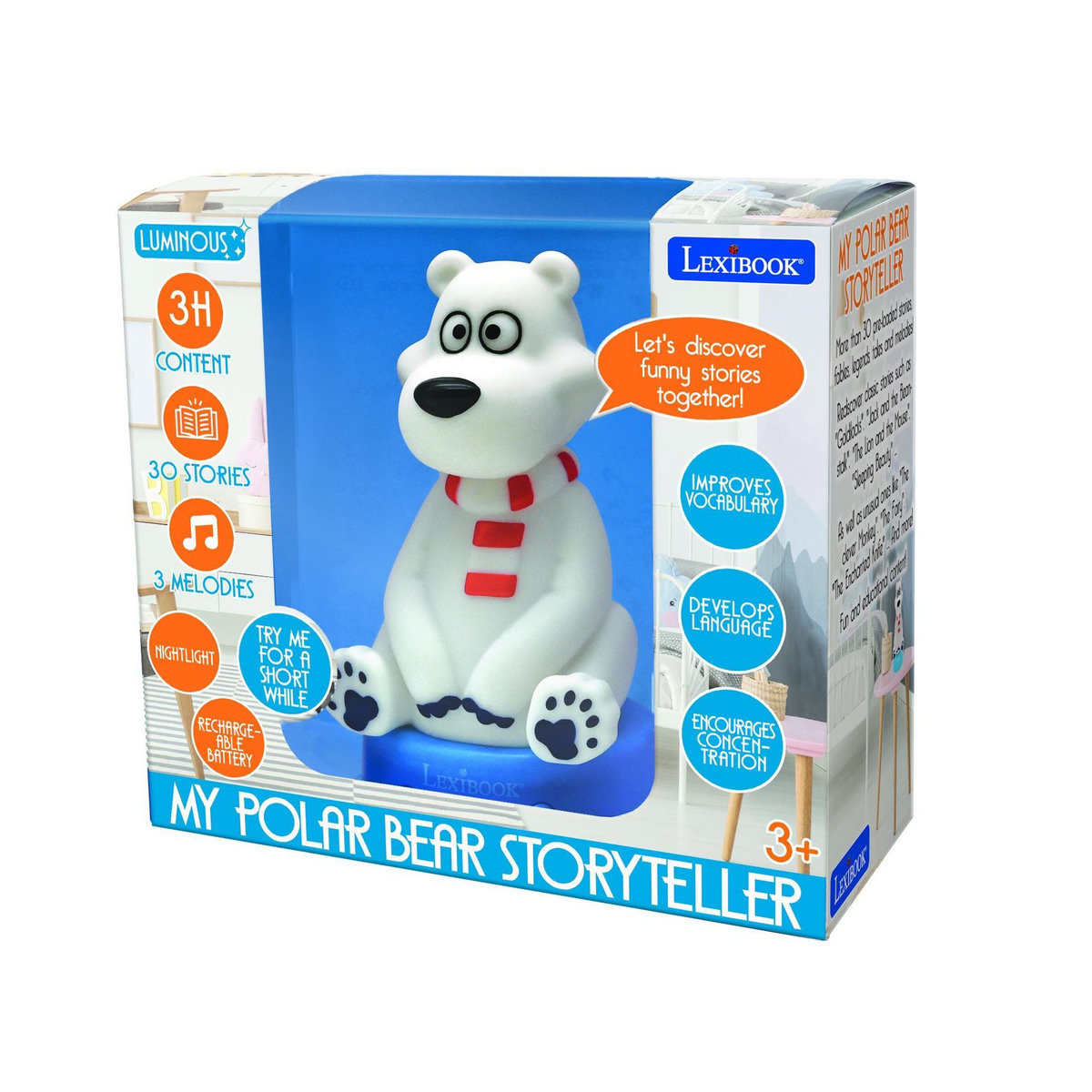 Lexibook Compteur d'histoires Ourson en 3D avec veilleuse (Anglais)