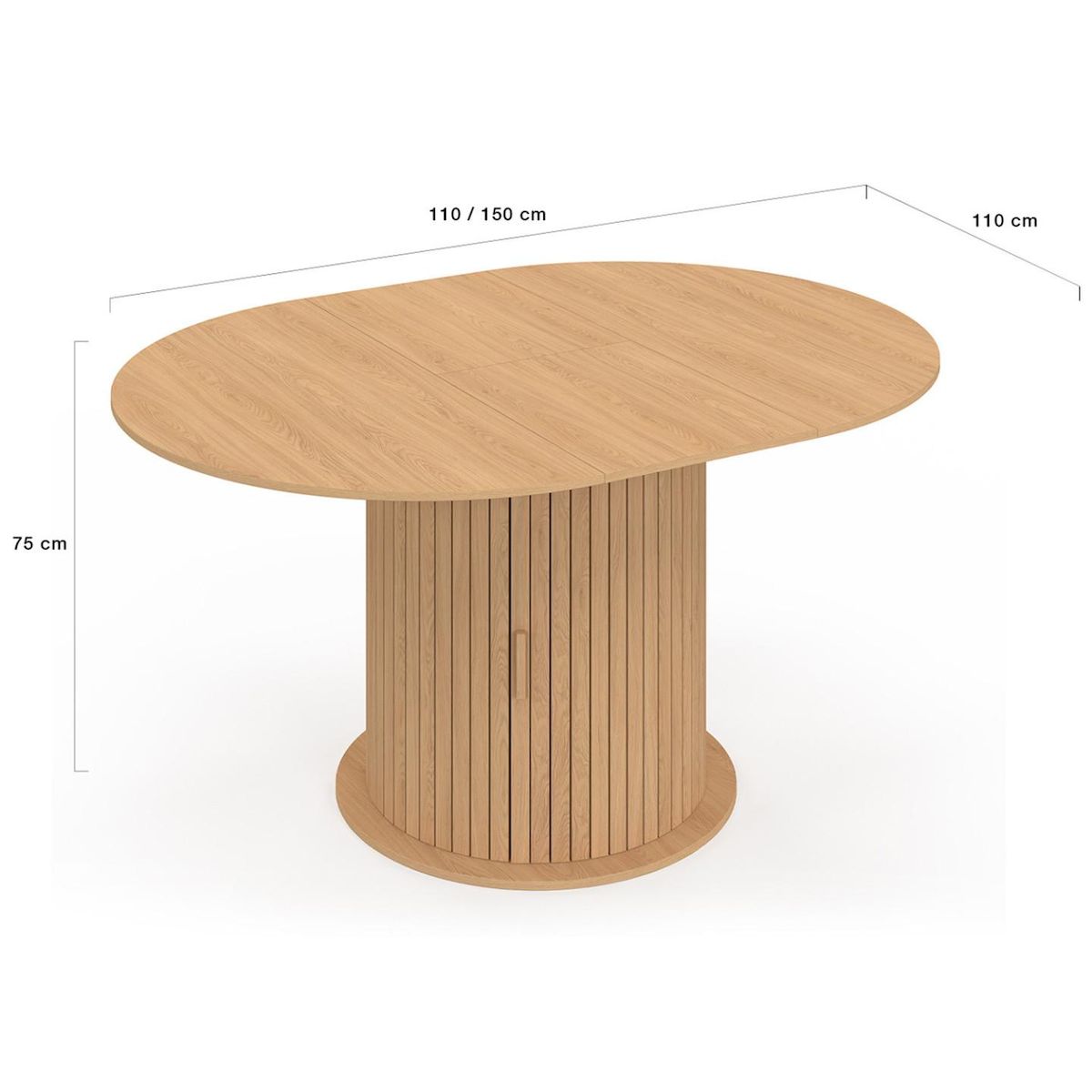ID MARKET Table à manger extensible ronde JULIETTE 4-8 personnes pied lattes avec rangement 110-150 cm