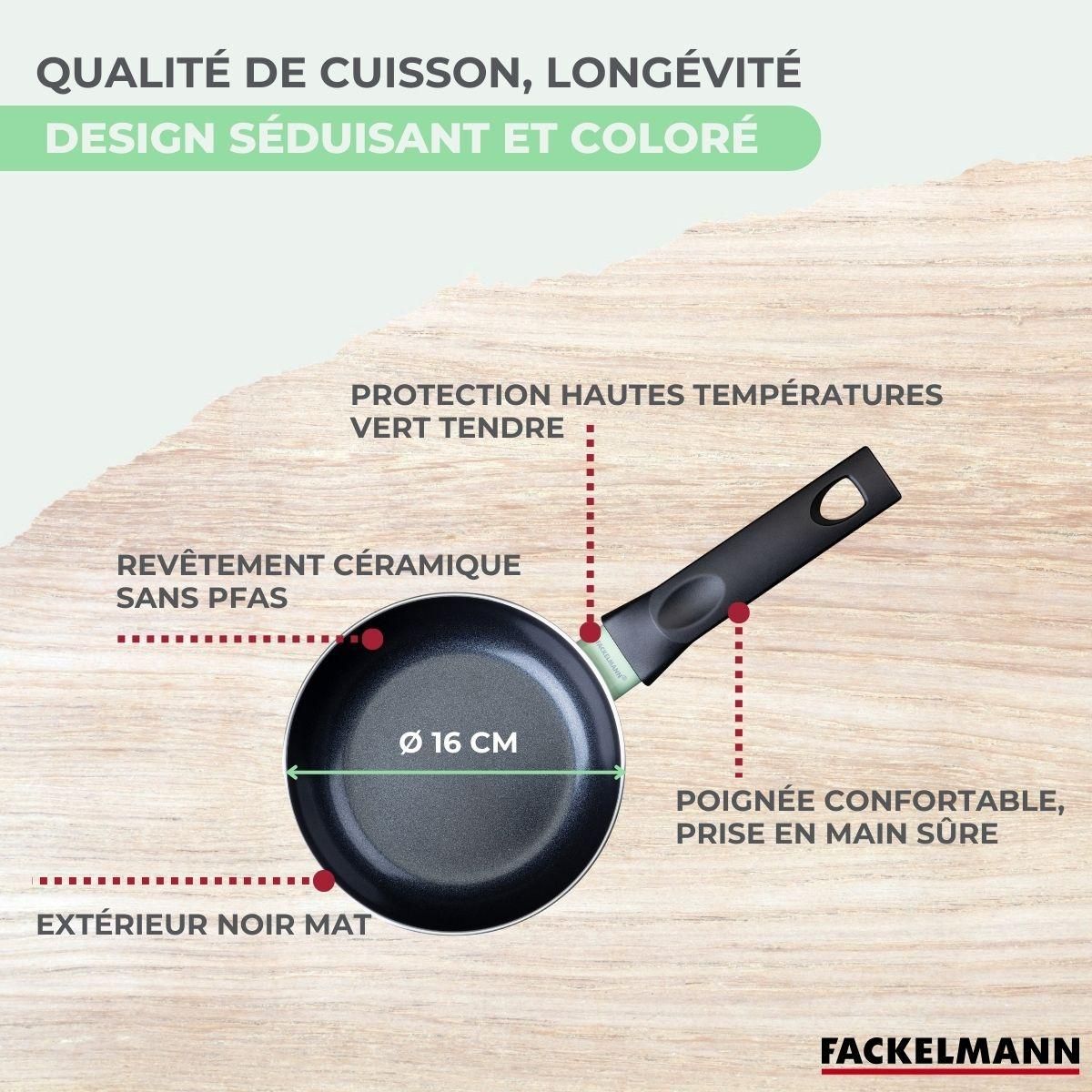 Fackelmann Poêle 16 cm aluminium revêtement céramique antiadhésif sans PFAS Fackelmann Brandao