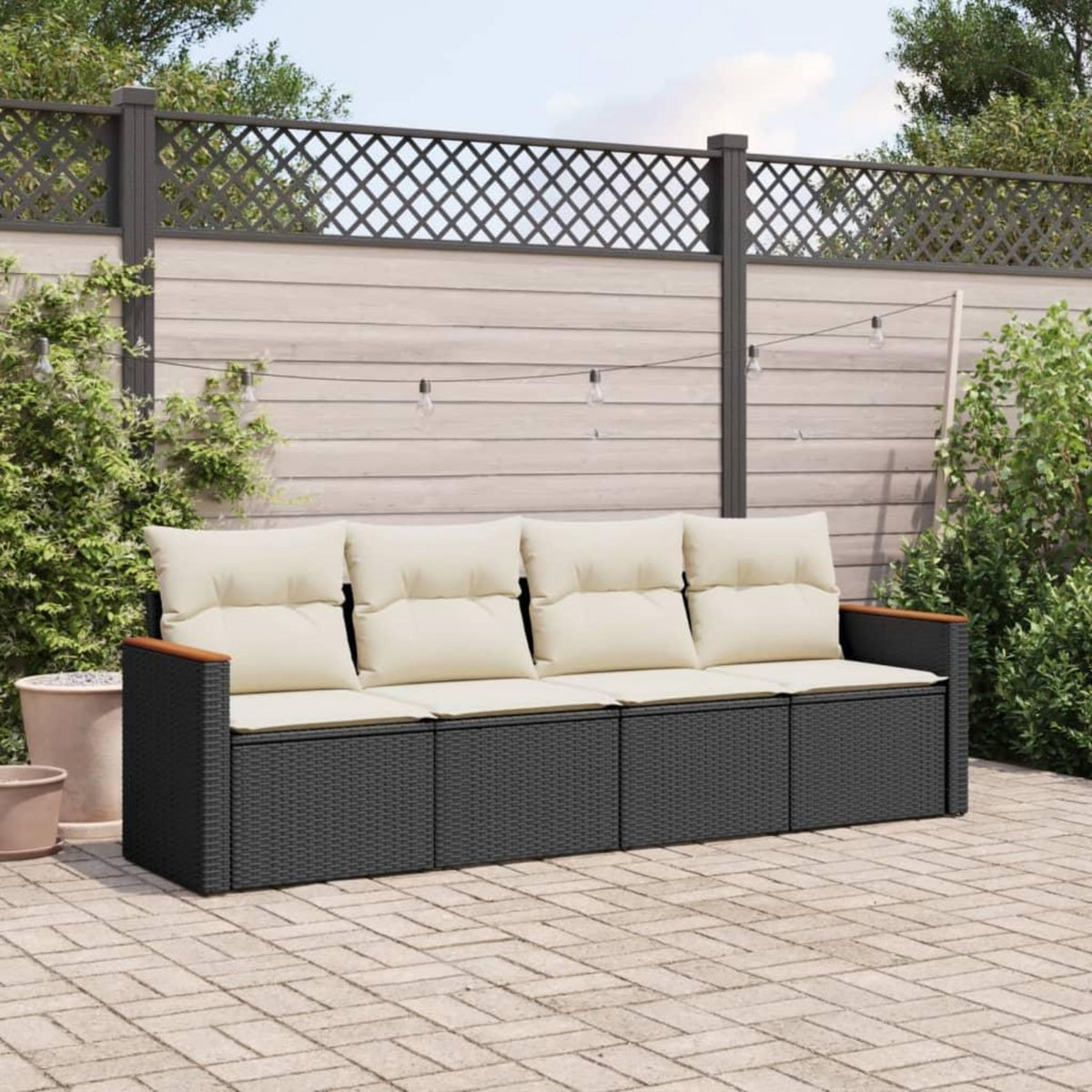 VIDAXL Salon de jardin 4 pcs avec coussins noir resine tressee