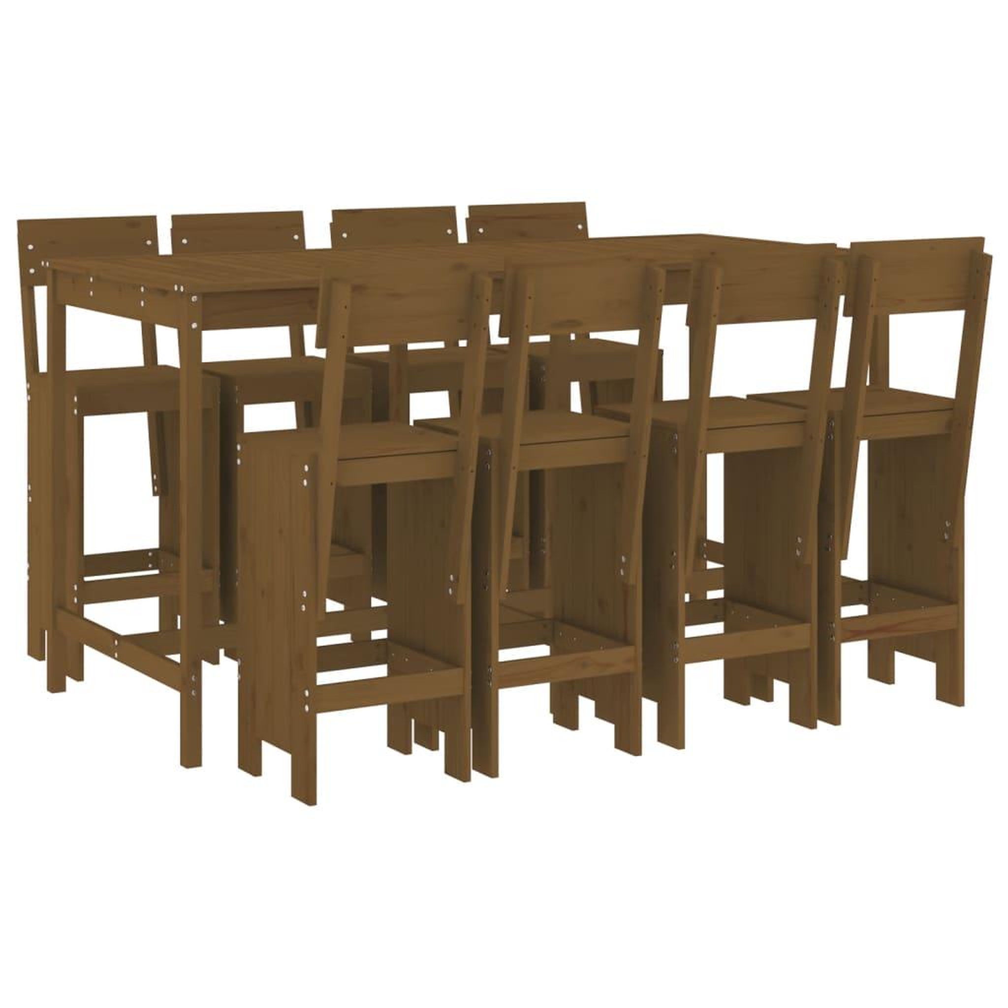 Voir la diapositive 2 : VIDAXL Ensemble de bar de jardin 9 pcs marron miel bois de pin massif