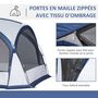 Voir la diapositive 6 : OUTSUNNY Tente de camping dôme familiale 6-8 personnes - 4 portes en filet zippées, tissu Oxford amovible, crochet lampe, sac de transport - dim. 350L x 350l x 230H cm - blanc bleu