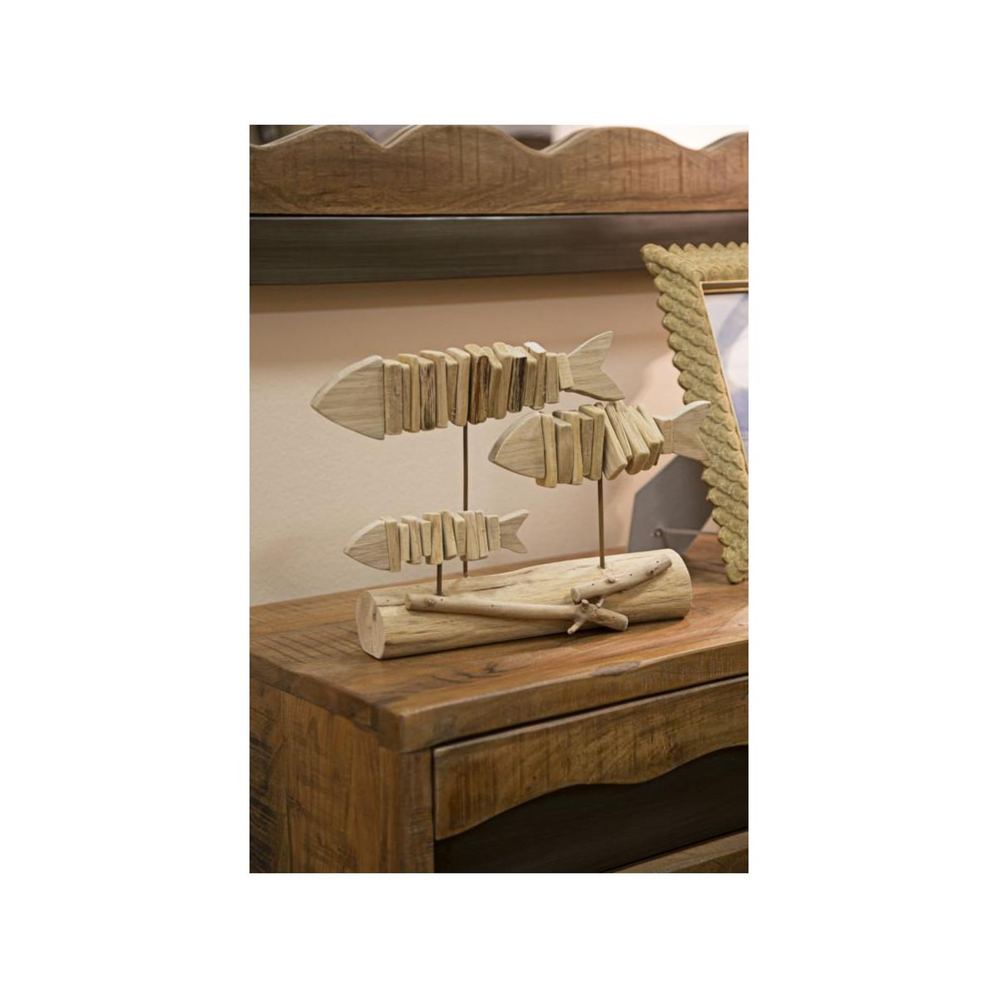 Voir la diapositive 6 : Paris Prix Statuette banc de poisson en bois  tanoak  37cm naturel