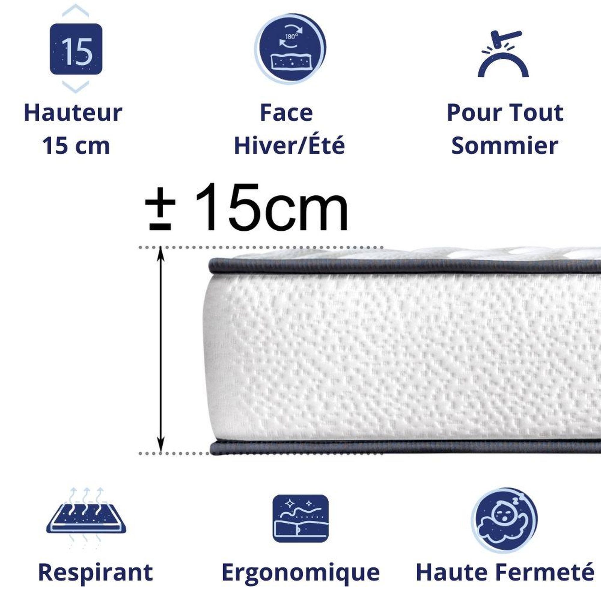 Voir la diapositive 5 : DAGOSTINO HOME Pack de 2 matelas mousse - ferme - réversible - côté été/hiver - h15 cm
